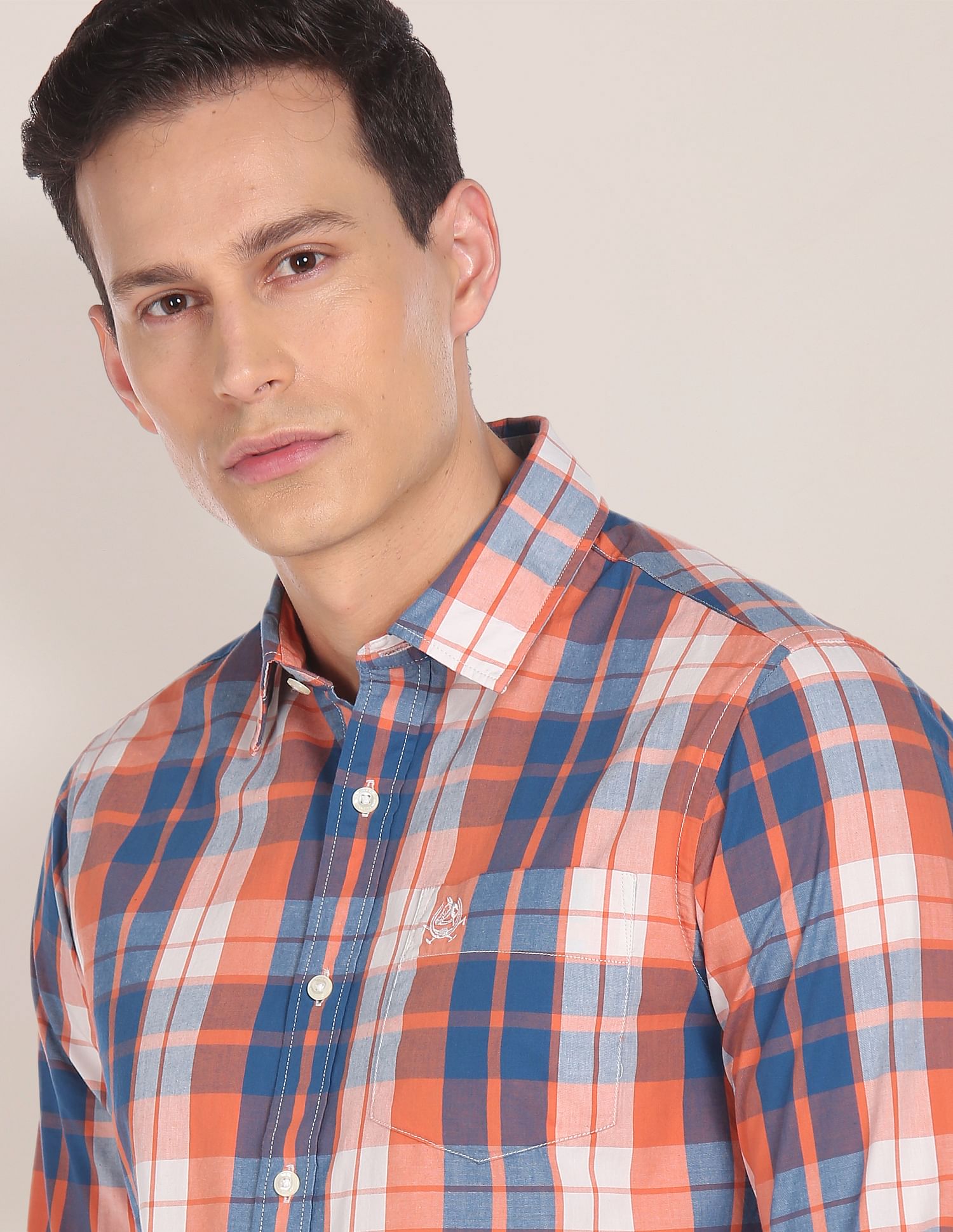 Patch Pocket Check Casual Shirt Orange and Blue - U.S. Polo Assn. India | Large