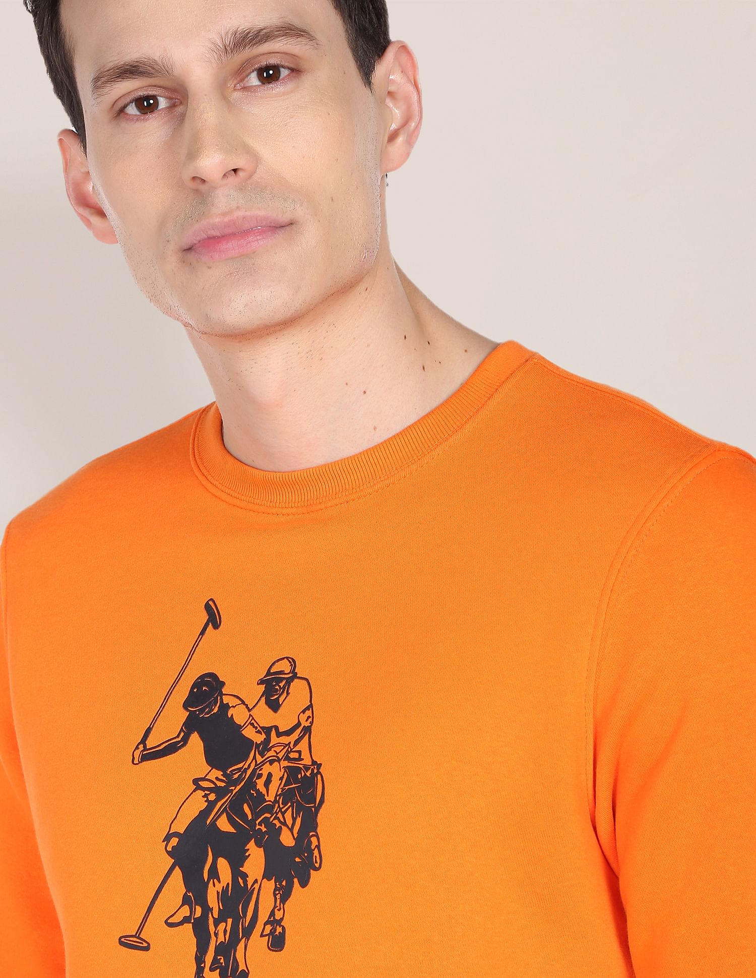 Crew Neck Logo Print Sweatshirt Orange - U.S. POLO ASSN. | Large