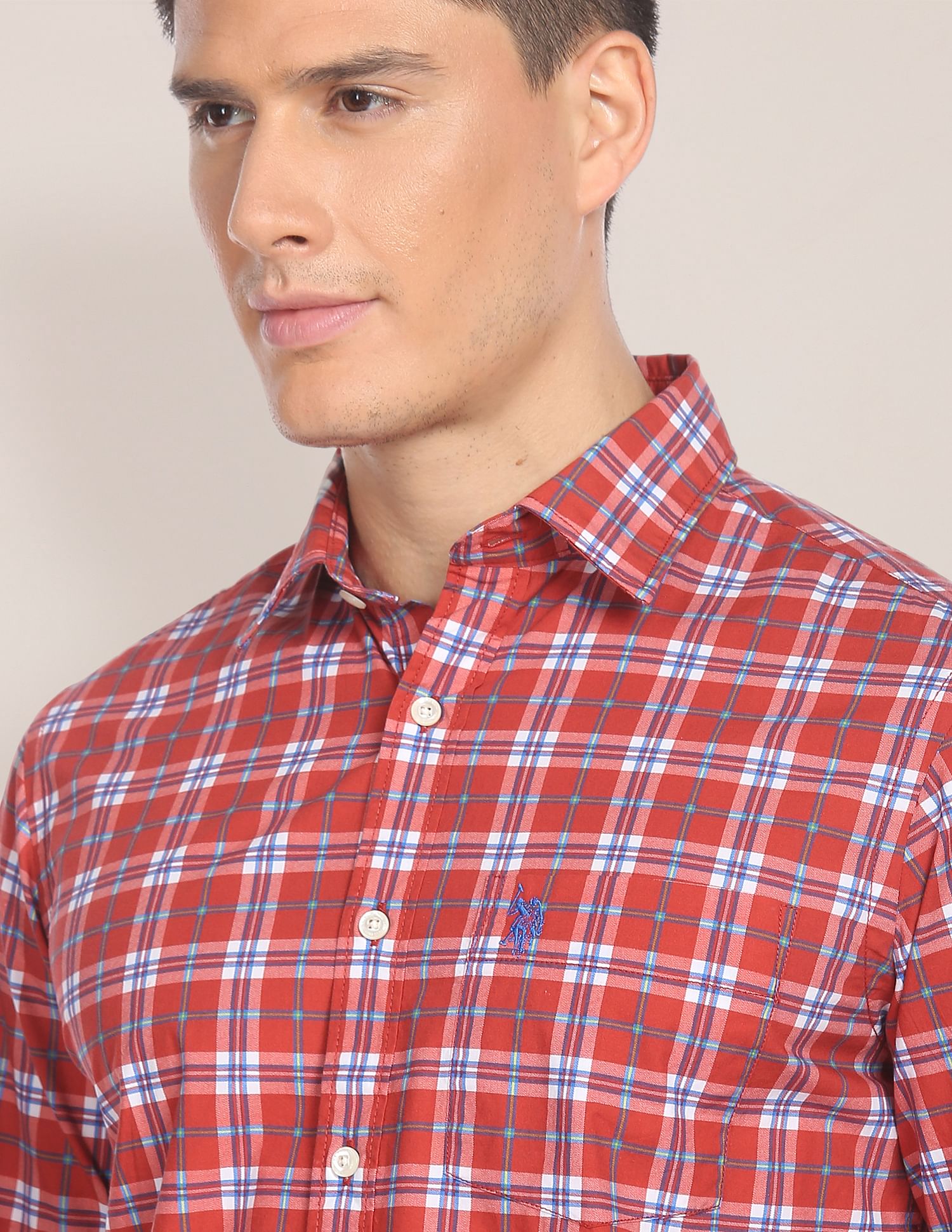 Tartan Smooth Cotton Shirt Red - U.S. Polo Assn. India | Large