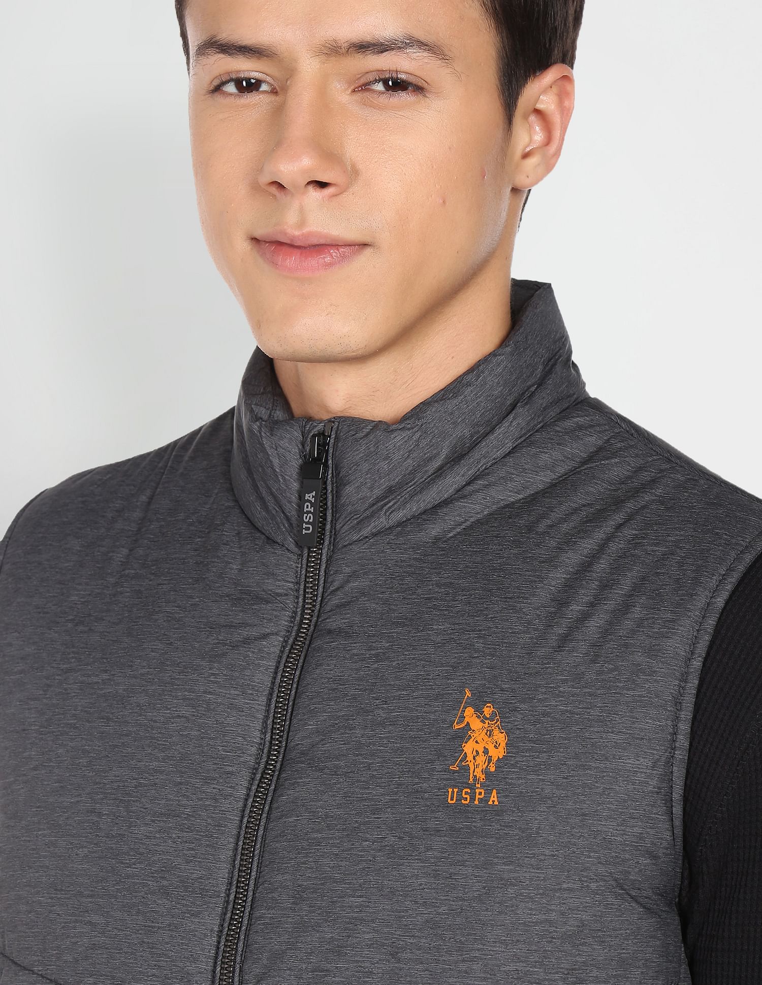 High Neck Sleeveless Solid Padded Jacket Grey - U.S. POLO ASSN. | Large