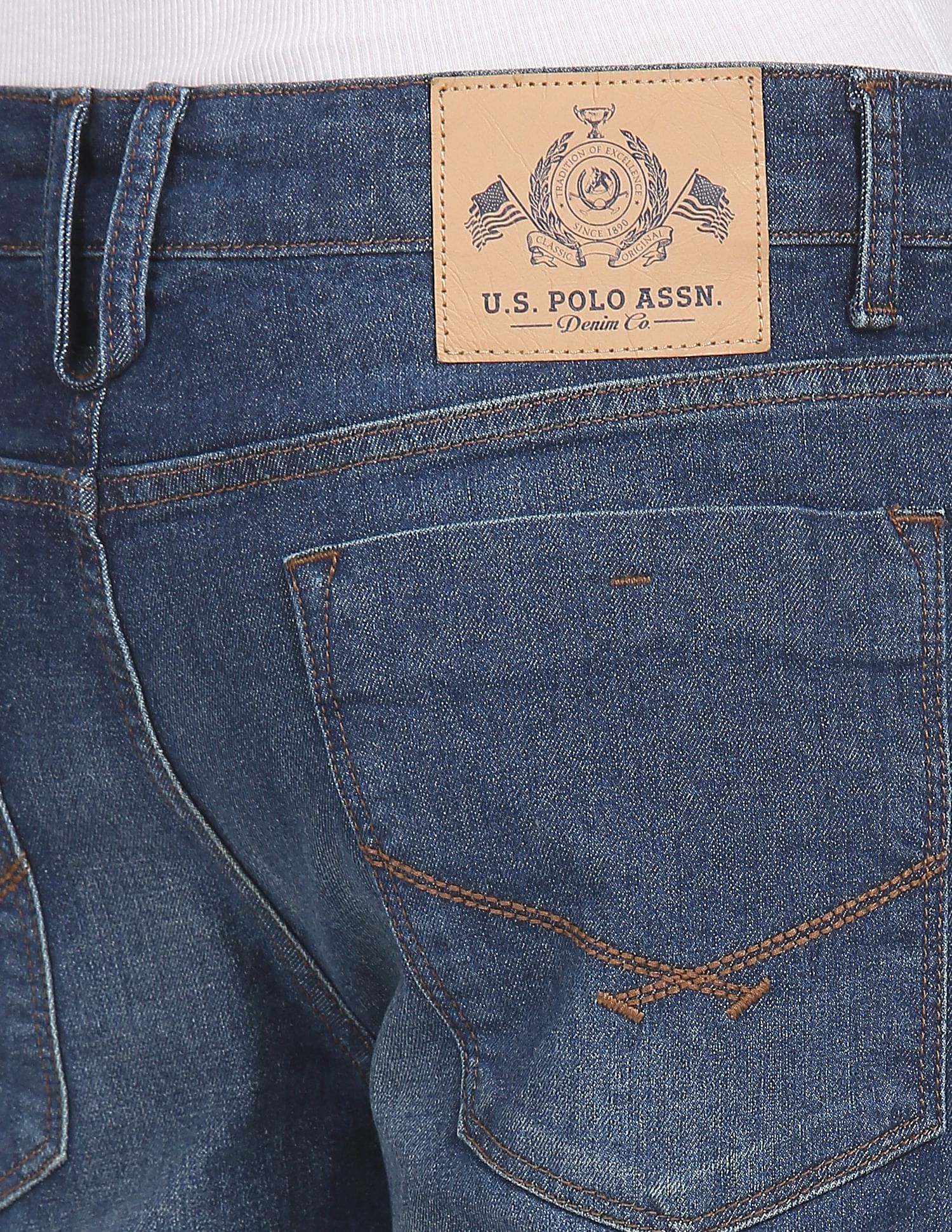 Regallo Skinny Fit Mid Rise Jeans Dark Blue - U.S. Polo Assn. India | Large
