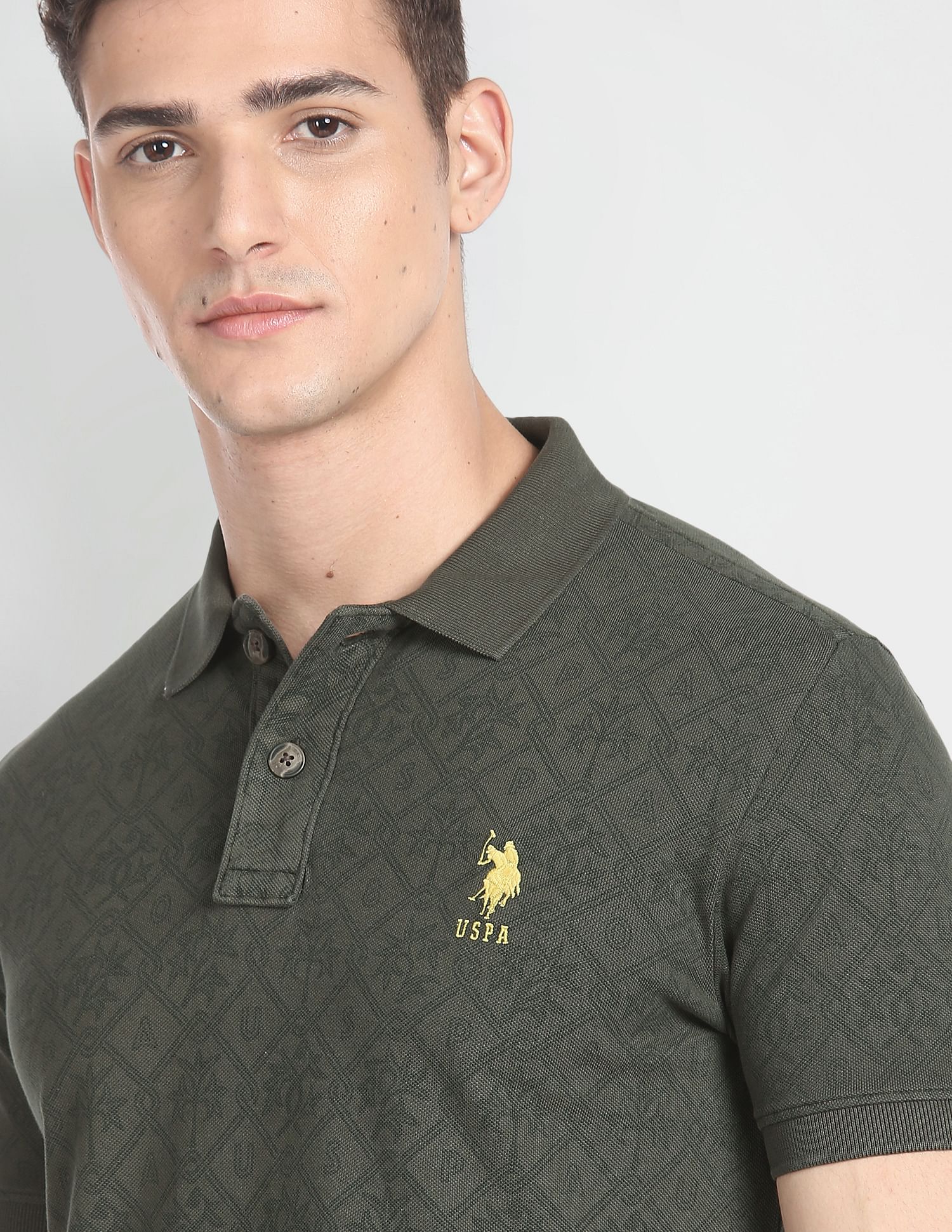 Floral Print Cotton Polo Shirt Olive - U.S. POLO ASSN. | Large
