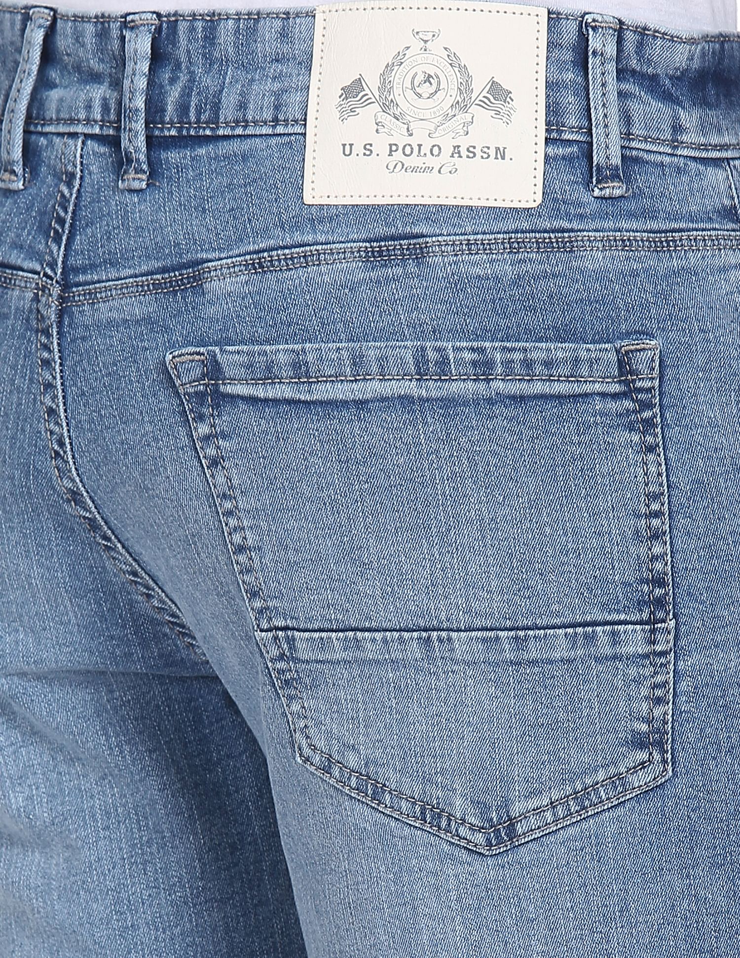 Men Blue Brandon Slim Tapered Fit Stone Wash Jeans Blue - U.S. POLO ASSN. | Large