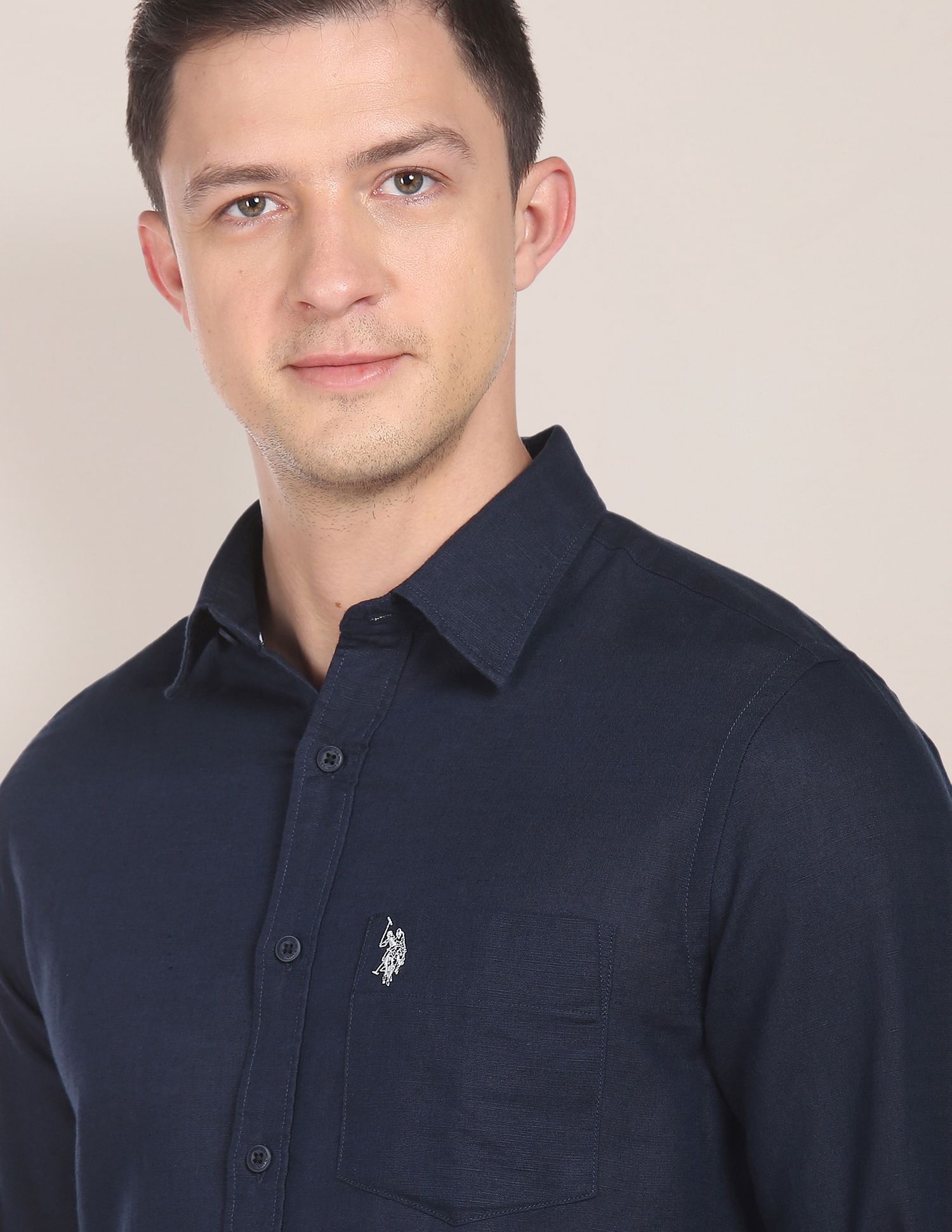 Spread Collar Solid Casual Shirt Navy - U.S. Polo Assn. India | Large