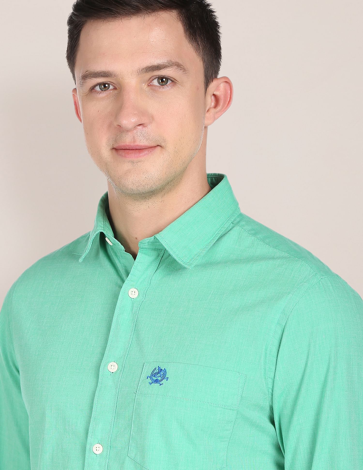 Solid Cotton Casual Shirt Green - U.S. Polo Assn. India | Large