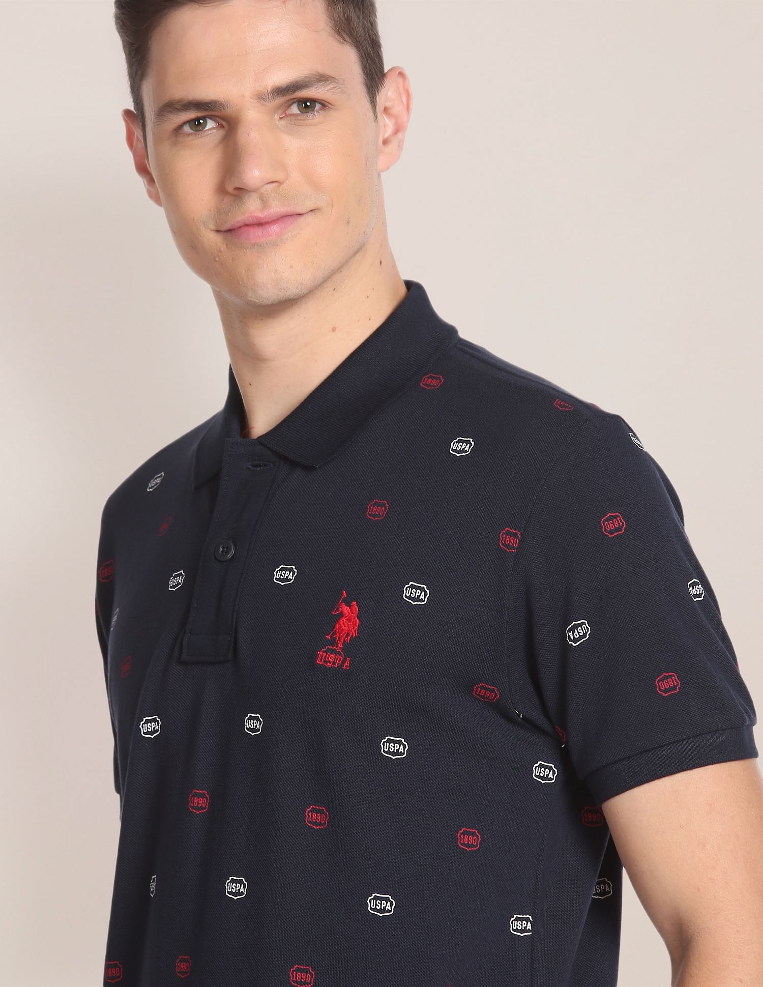 All Over Brand Print Cotton Polo Shirt Navy - U.S. Polo Assn. India | Large