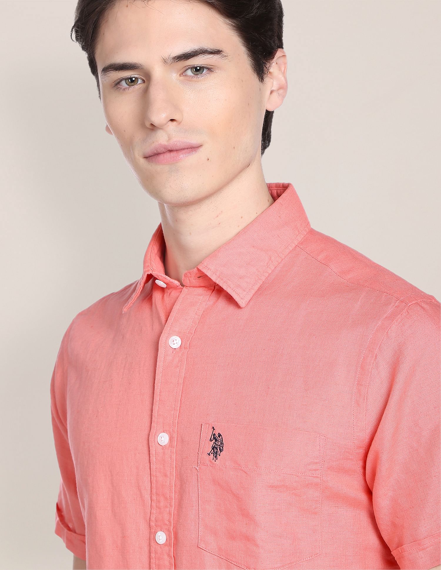 Spread Collar Solid Casual Shirt Pink - U.S. Polo Assn. India | Large