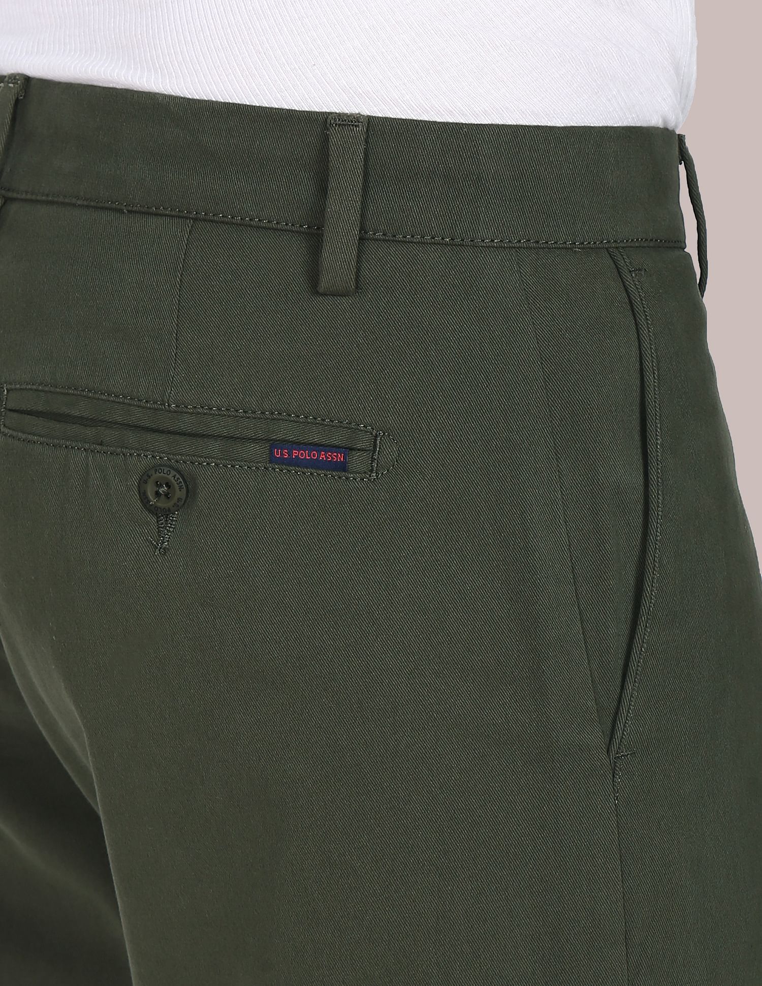 Solid Twill Casual Trousers Olive - U.S. Polo Assn. India | Large