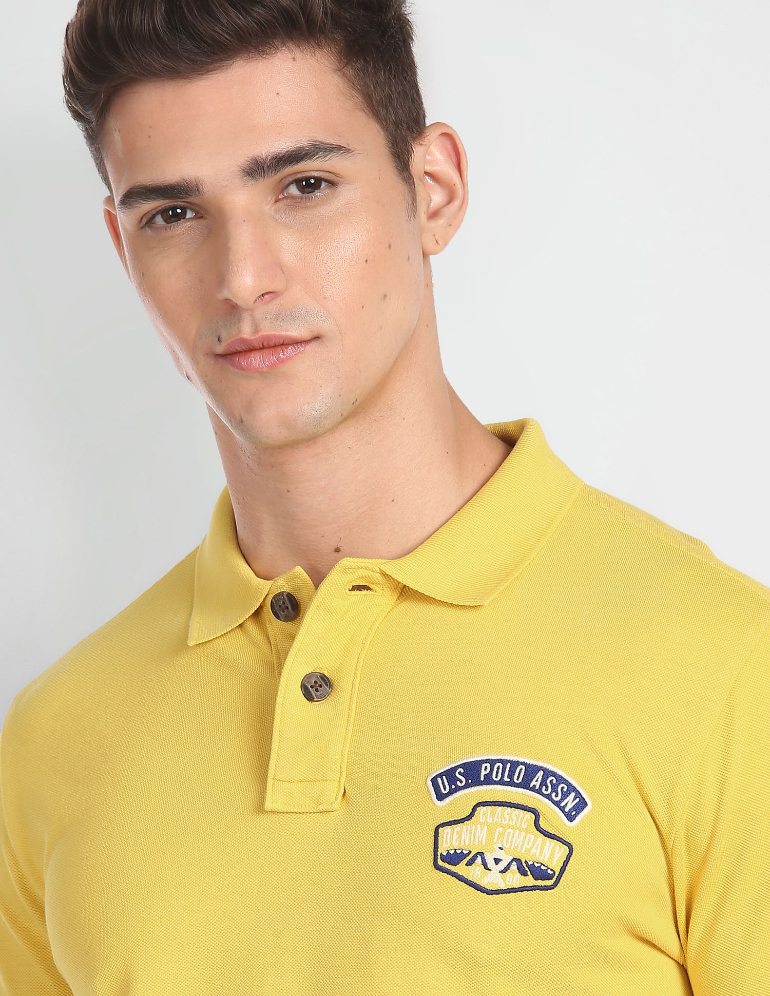 Appliqued Logo Cotton Polo Shirt Mustard - U.S. POLO ASSN. | Large