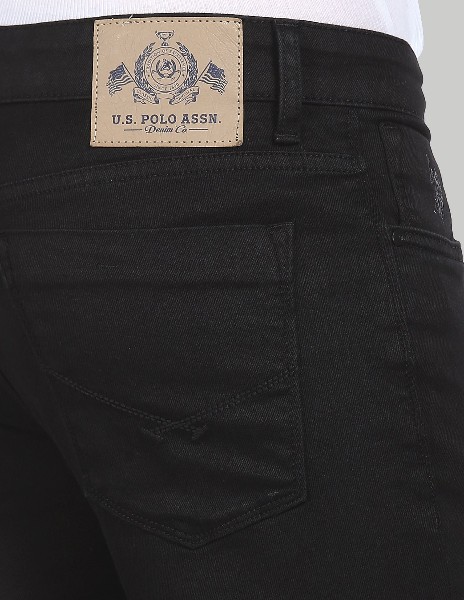 Men Black Brandon Slim Tapered Fit Mid Rise Jeans Black - U.S. Polo Assn. India | Large