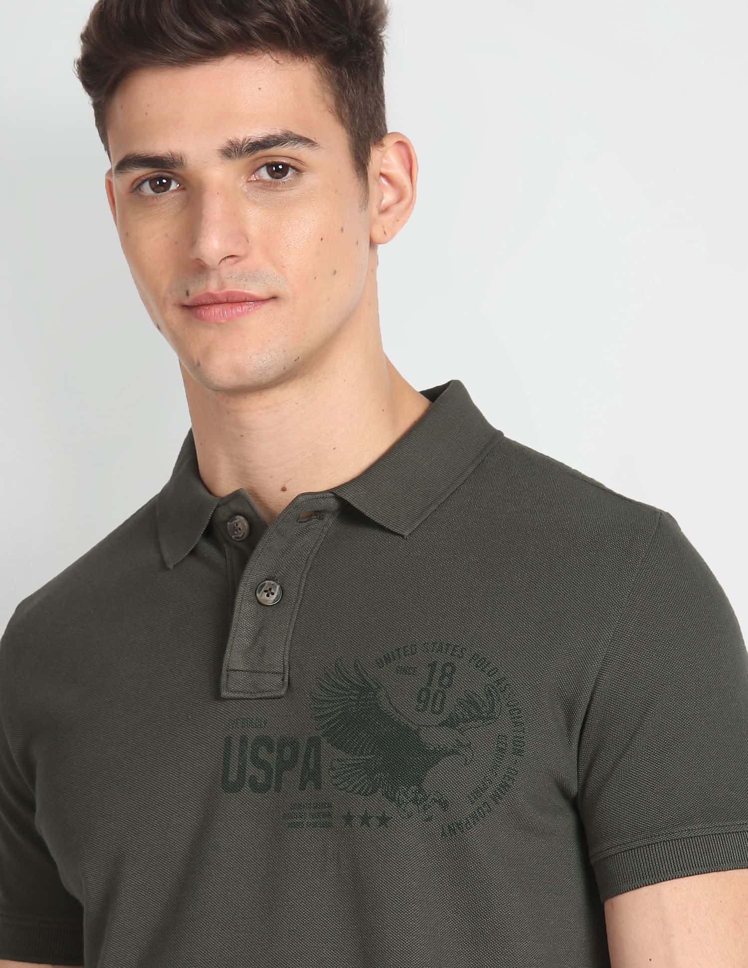 Cotton Brand Print Polo Shirt Olive - U.S. POLO ASSN. | Large