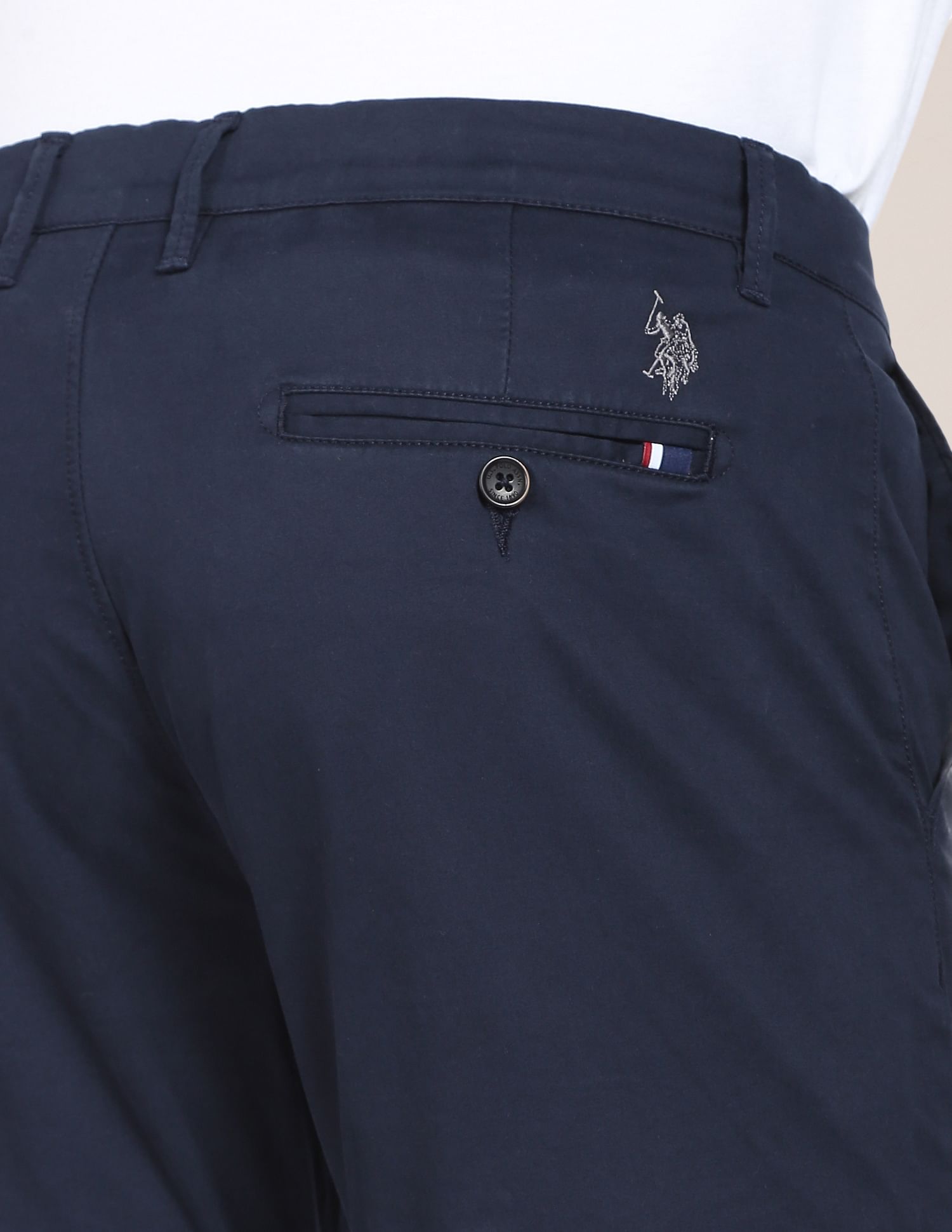 Solid Austin Trim Fit Casual Trousers Navy - U.S. POLO ASSN. | Large