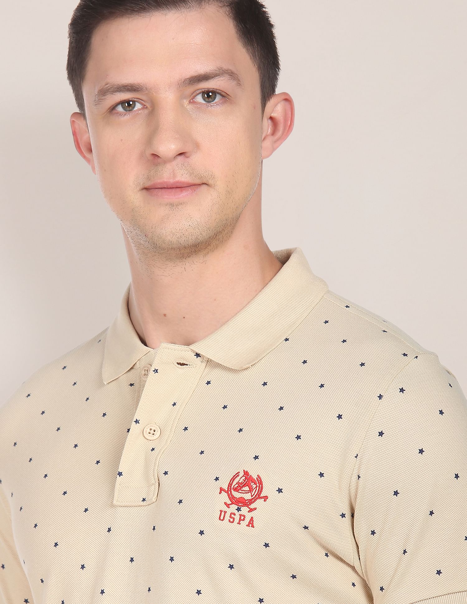 All Over Printed Cotton Polo Shirt Beige - U.S. Polo Assn. India | Large
