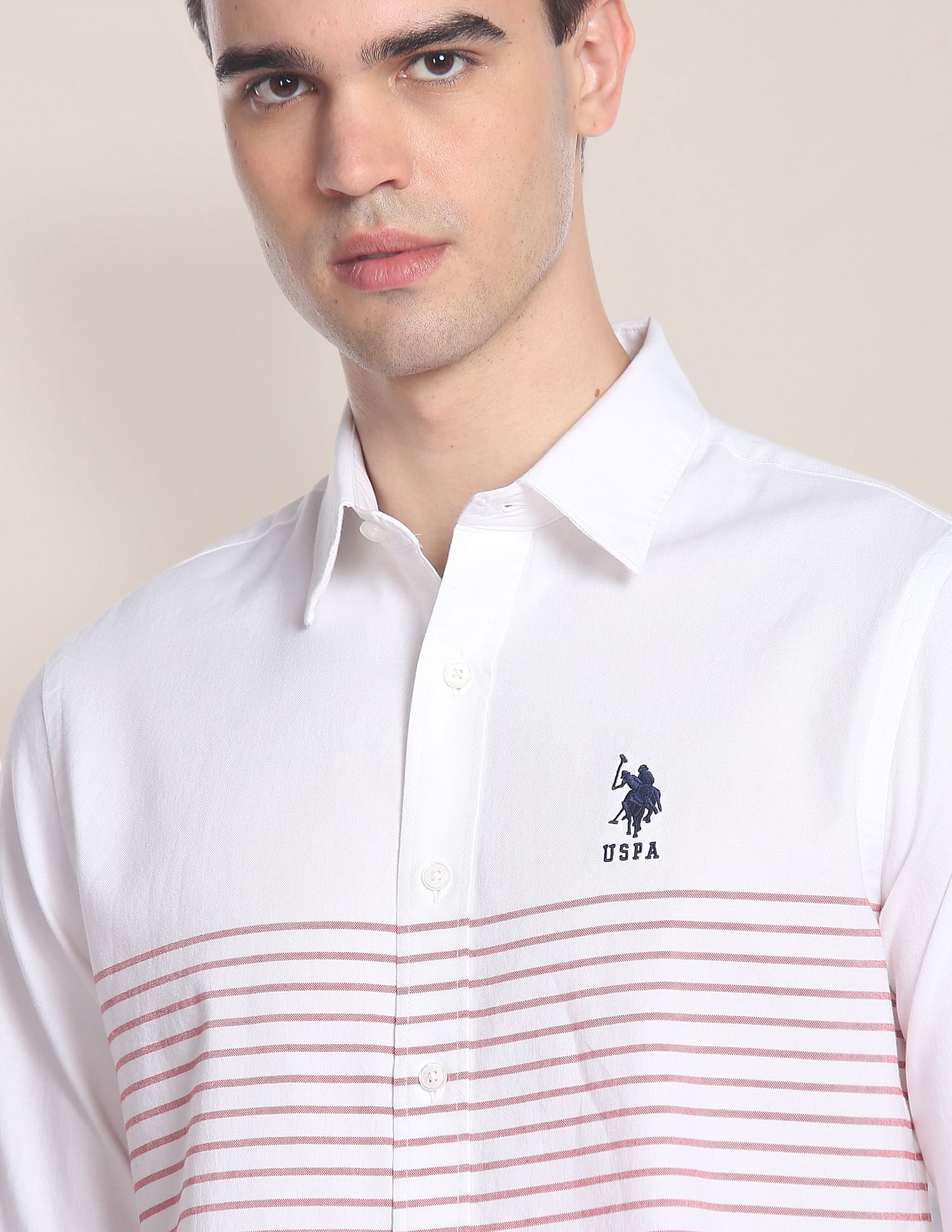 Signature Engineered Stripe Dobby Shirt White - U.S. Polo Assn. India | Large