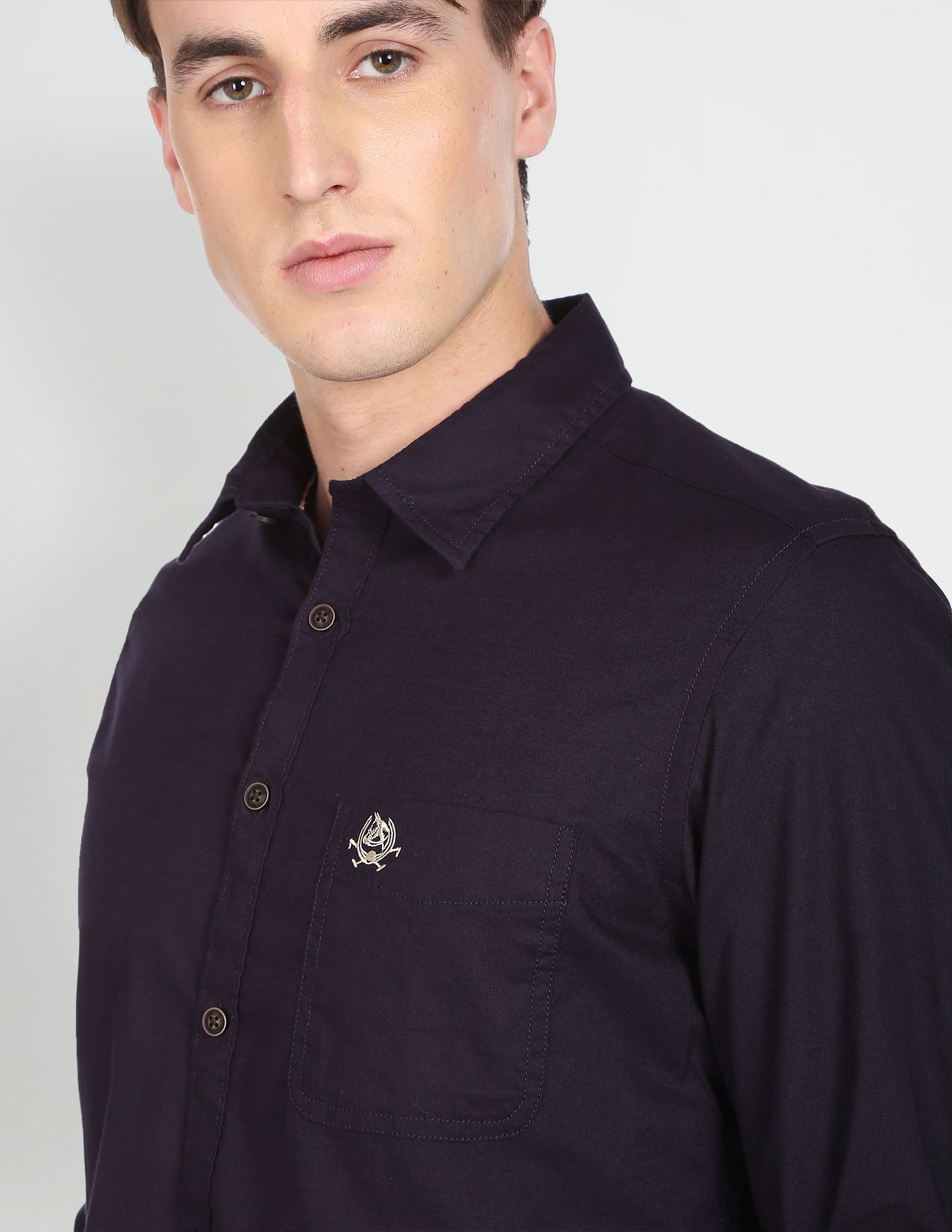 Spread Collar Solid Cotton Casual Shirt Wine - U.S. Polo Assn. India | Large