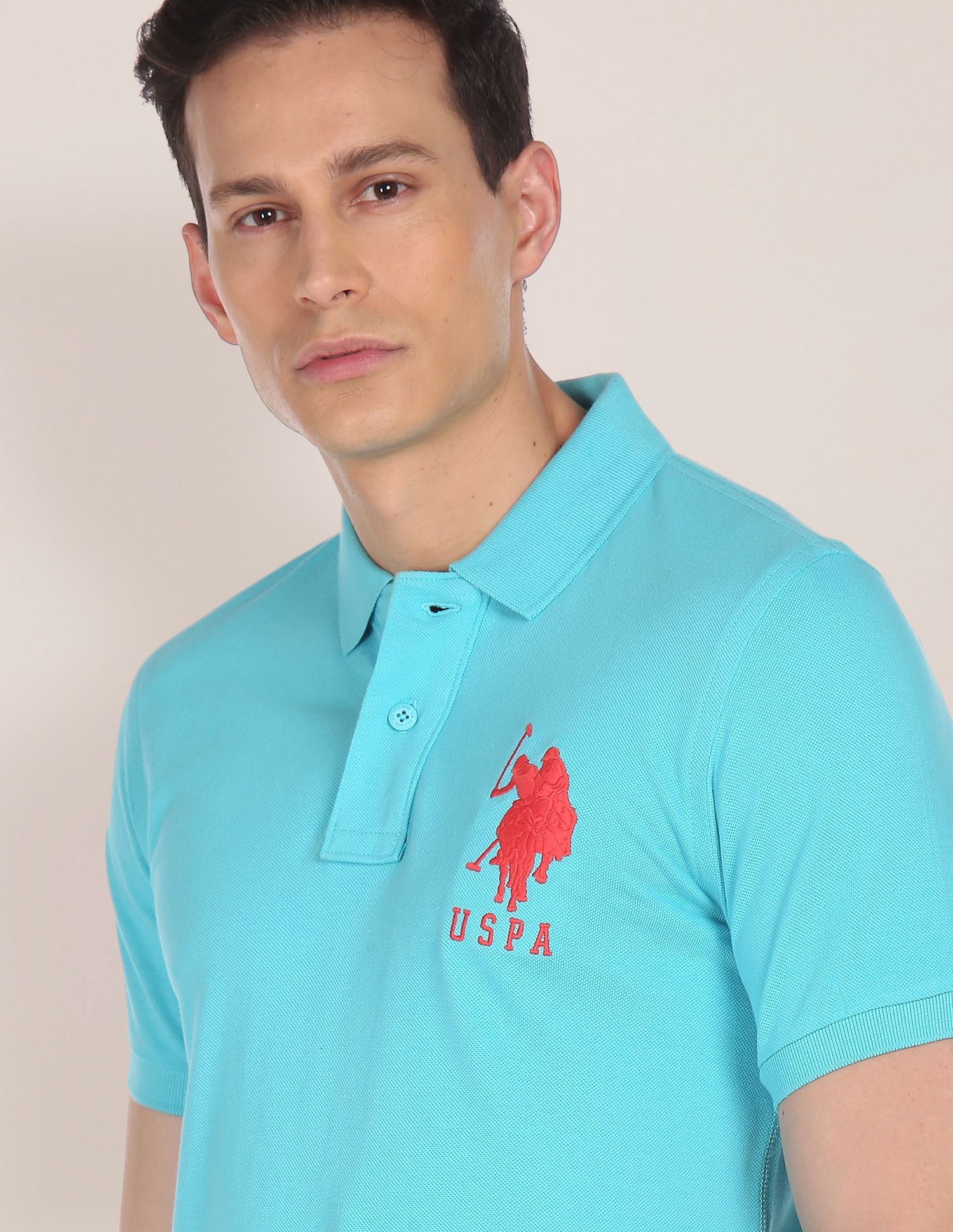 Compact Cotton Logo Polo Shirt Light Blue - U.S. POLO ASSN. | Large