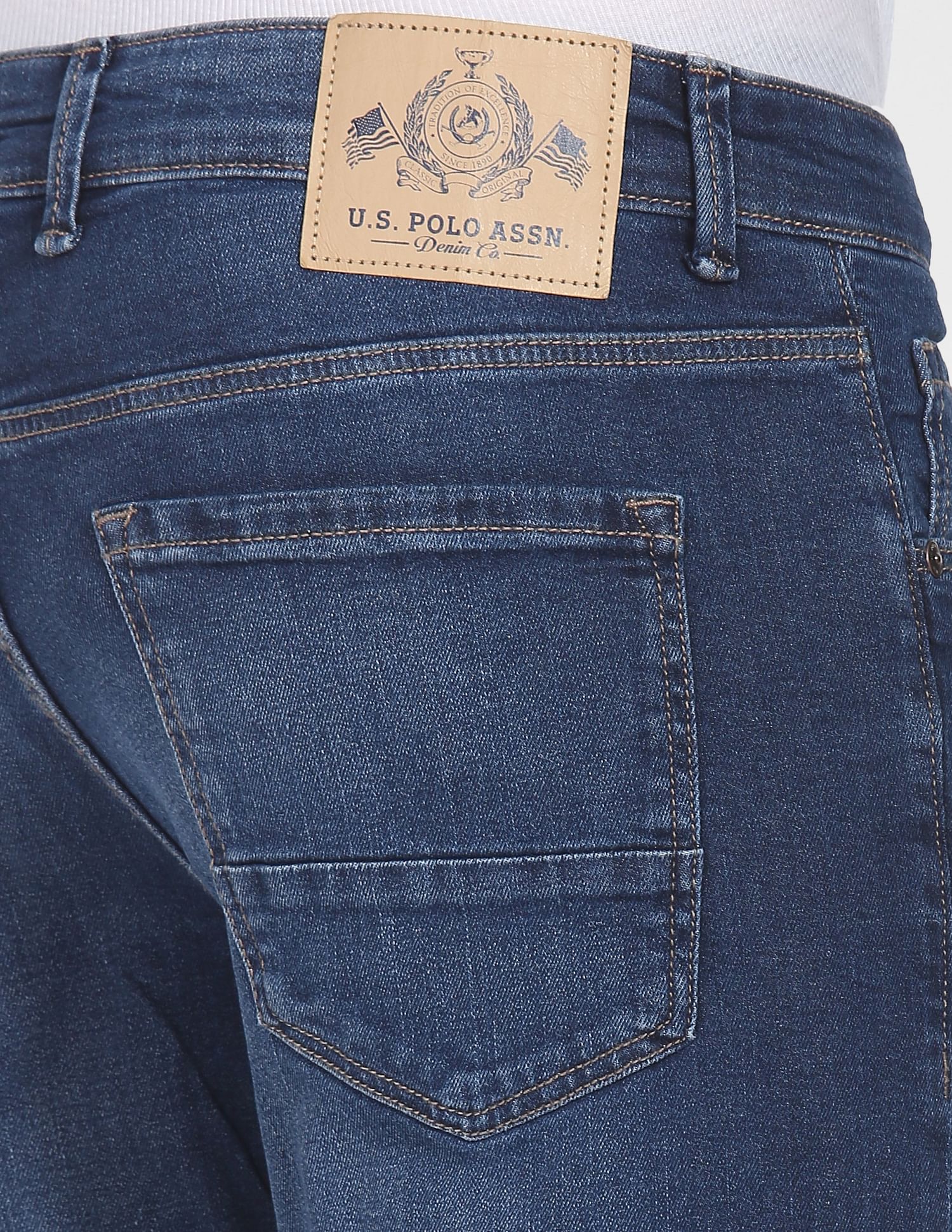 Brandon Slim Tapered Fit Stone Wash Jeans Blue - U.S. Polo Assn. India | Large