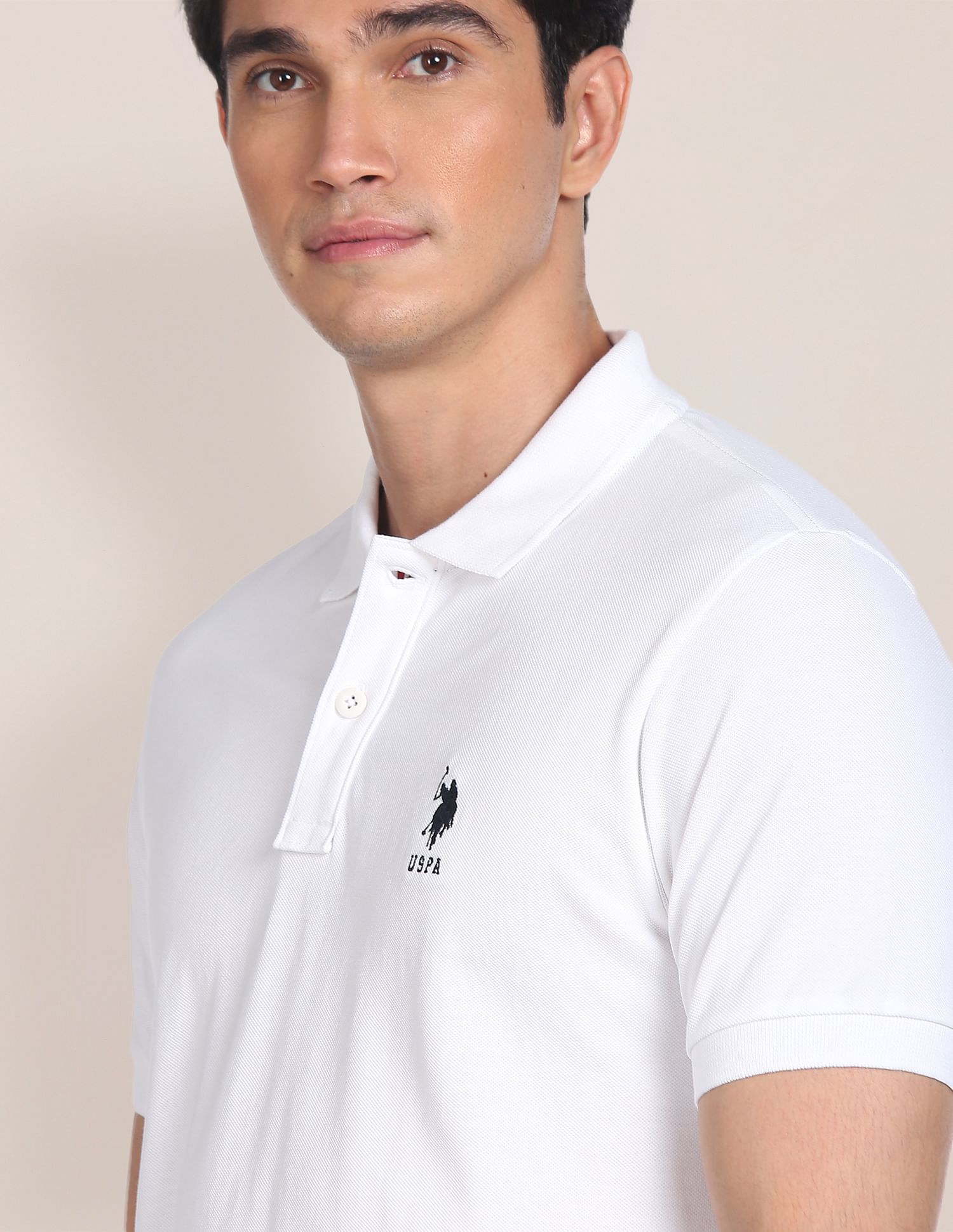Contrast Placket Solid Polo Shirt White - U.S. POLO ASSN. | Large