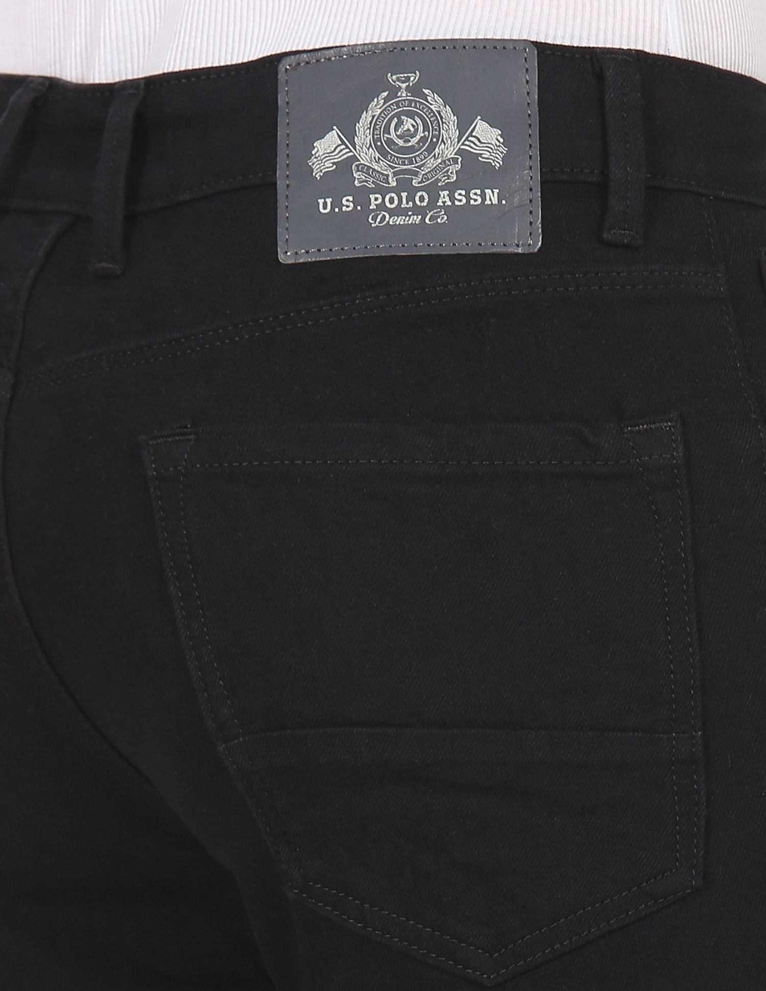 Men Black Mid Rise Brandon Slim Tapered Jeans Black - U.S. Polo Assn. India | Large
