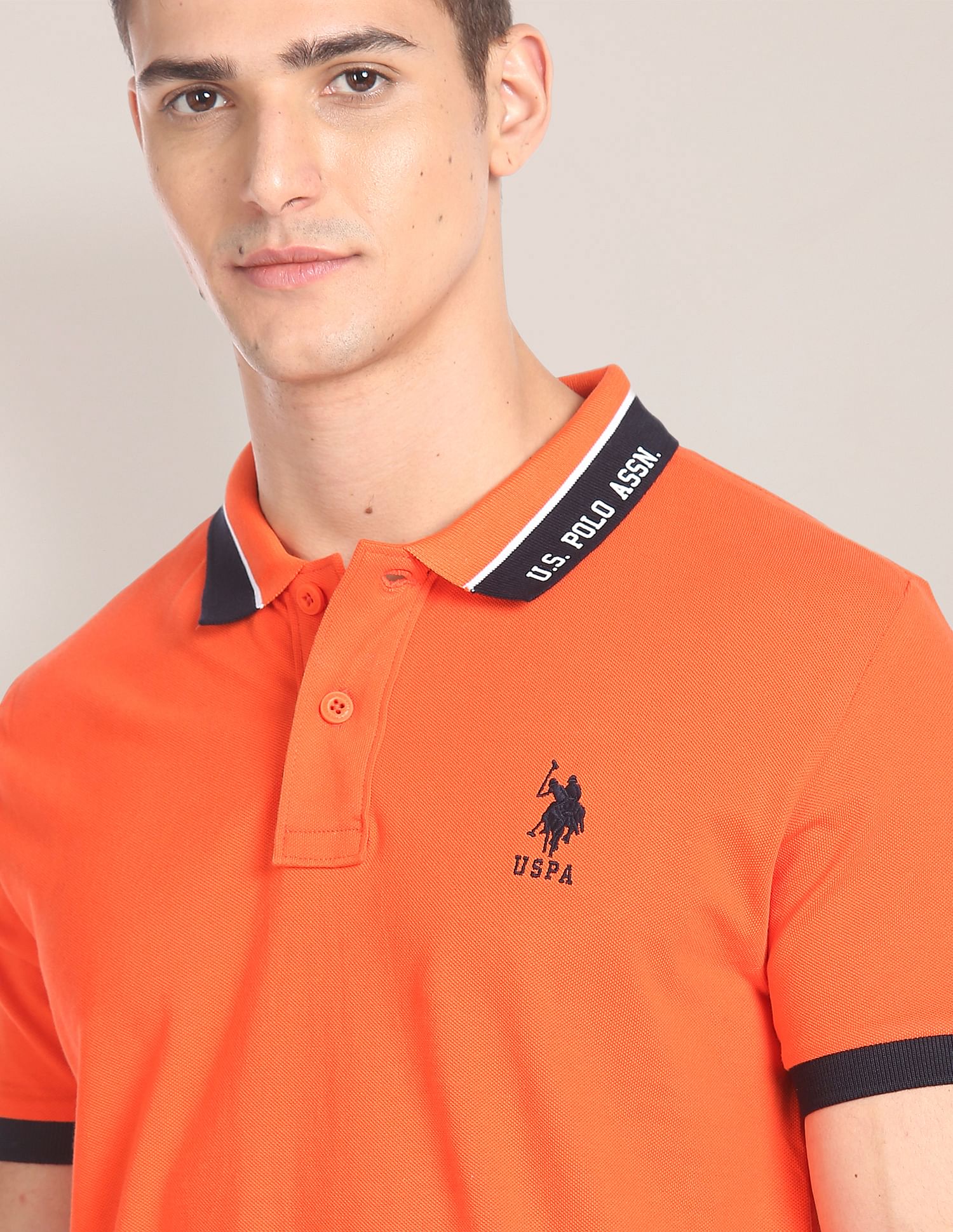Branded Collar Pique Polo Shirt Orange - U.S. POLO ASSN. | Large