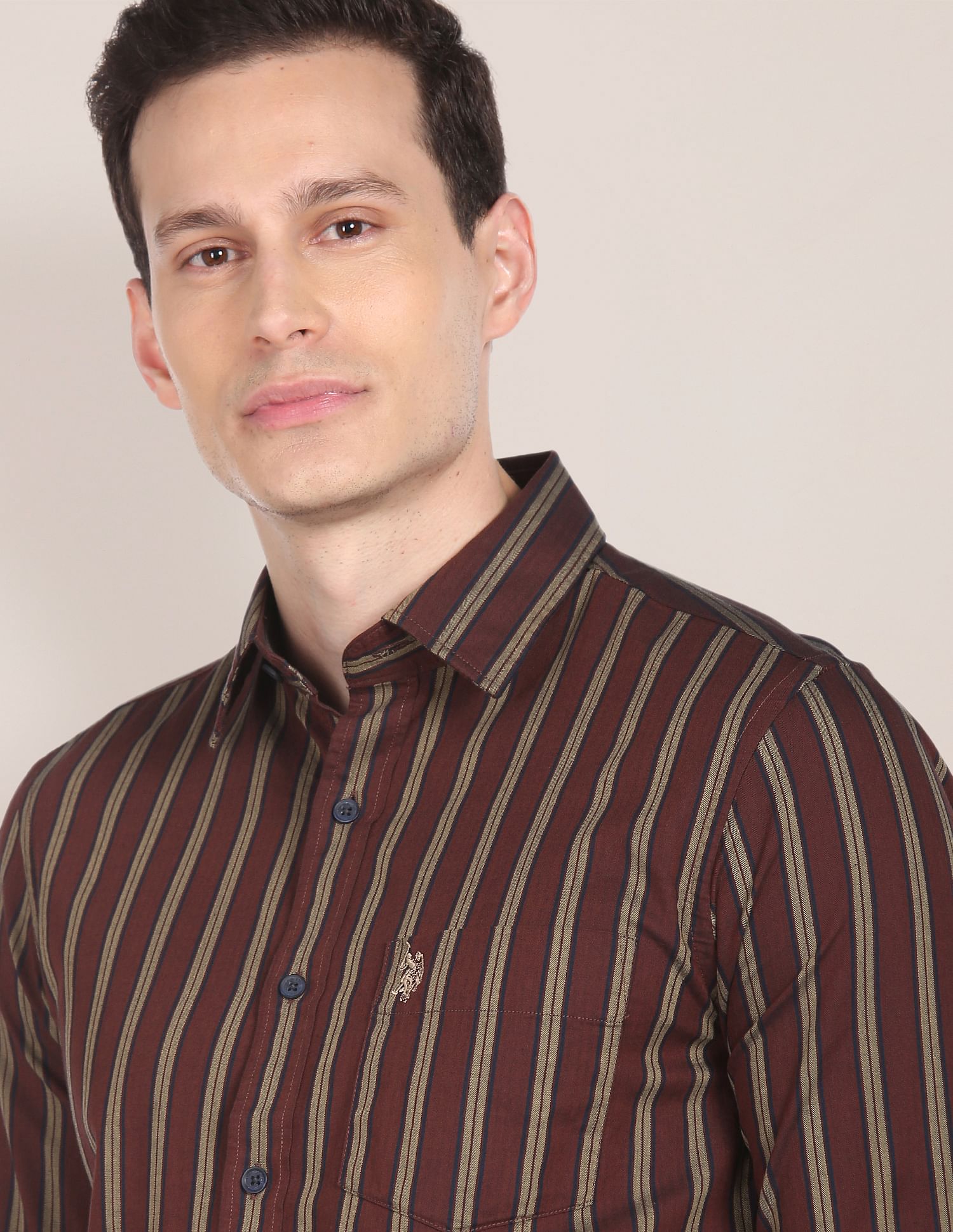 Cutaway Collar Vertical Stripe Casual Shirt Maroon - U.S. Polo Assn. India | Large