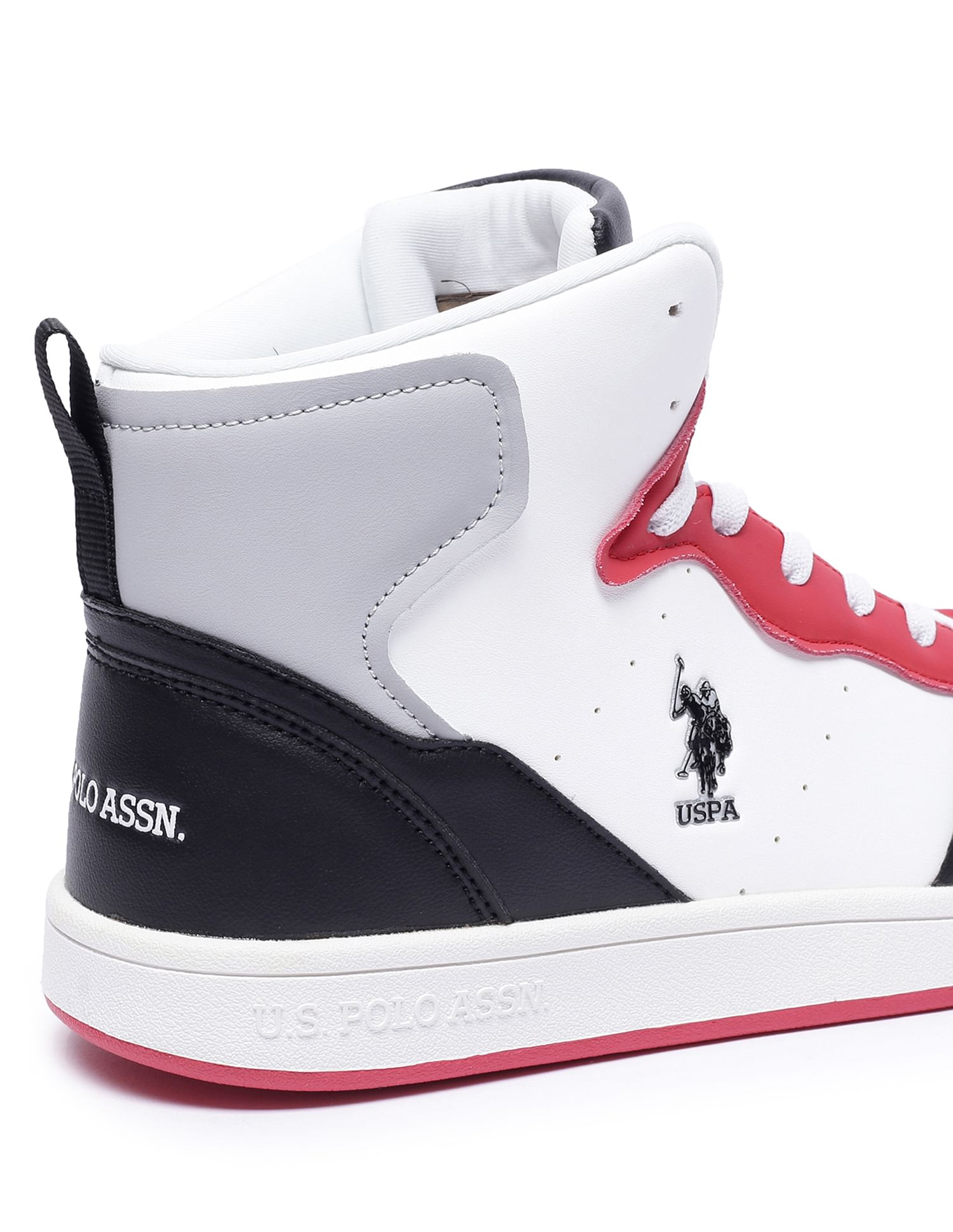 Men High Top Colour Block Rowan Sneakers Red and White - U.S. Polo Assn. India | Large