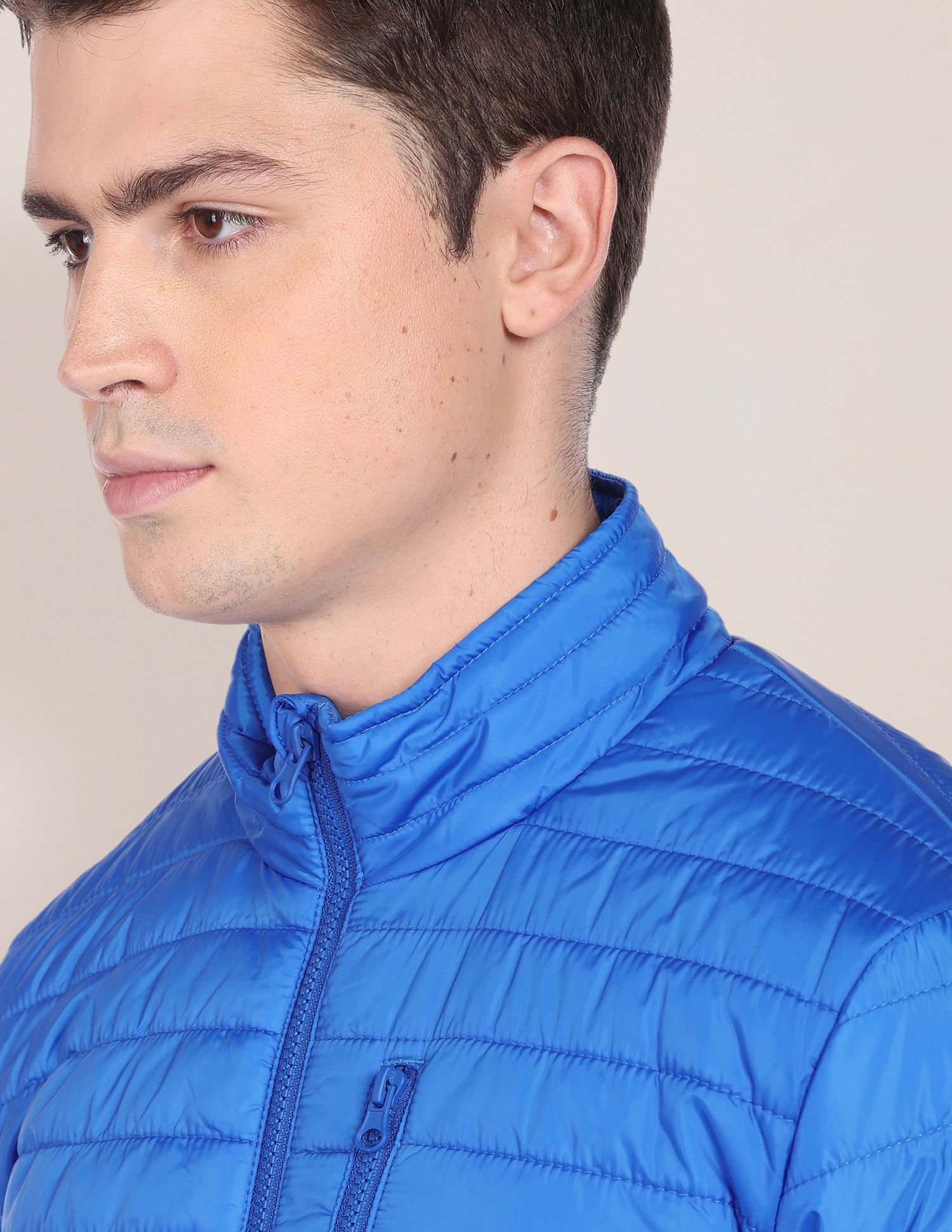 Solid Zip Up Quilted Jacket Blue - U.S. Polo Assn. India | Large