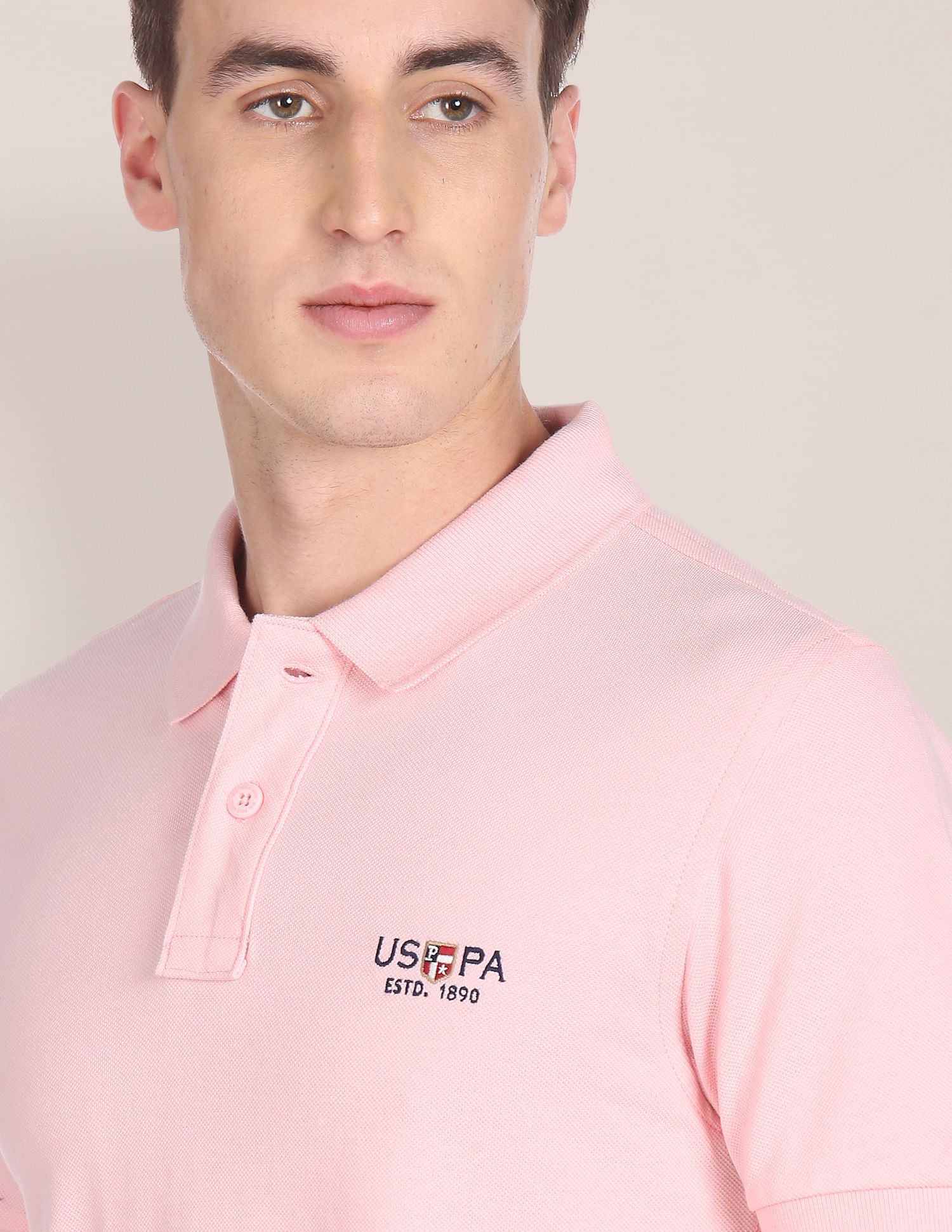 Ribbed Collar Cotton Polo Shirt Pink - U.S. POLO ASSN. | Large