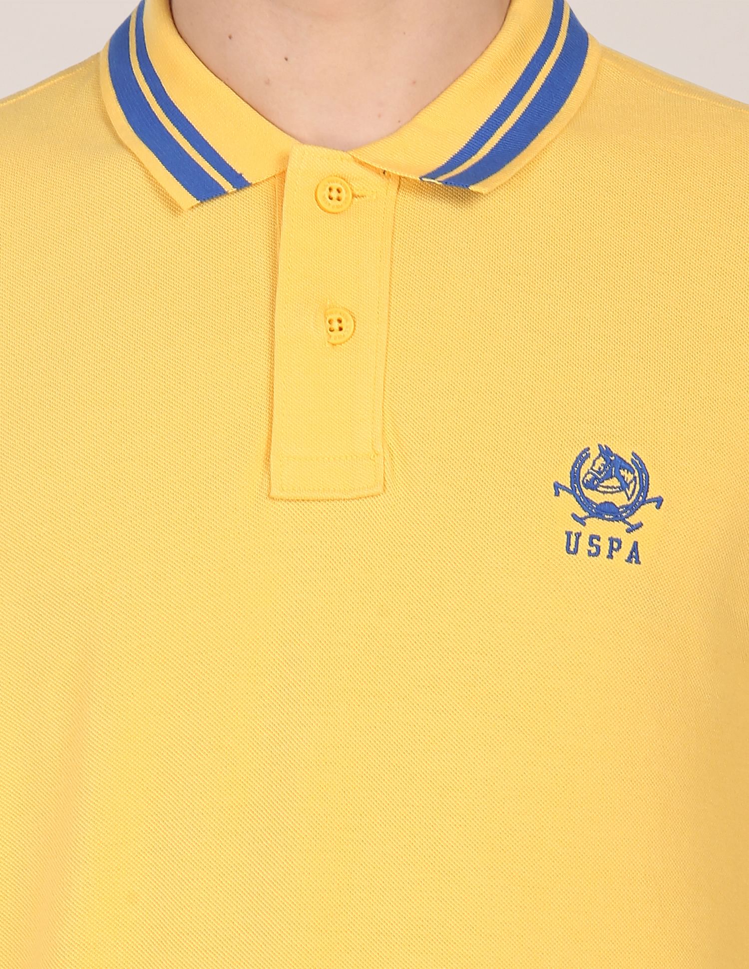 Striped Collar Cotton Polo Shirt Yellow - U.S. Polo Assn. India | Large