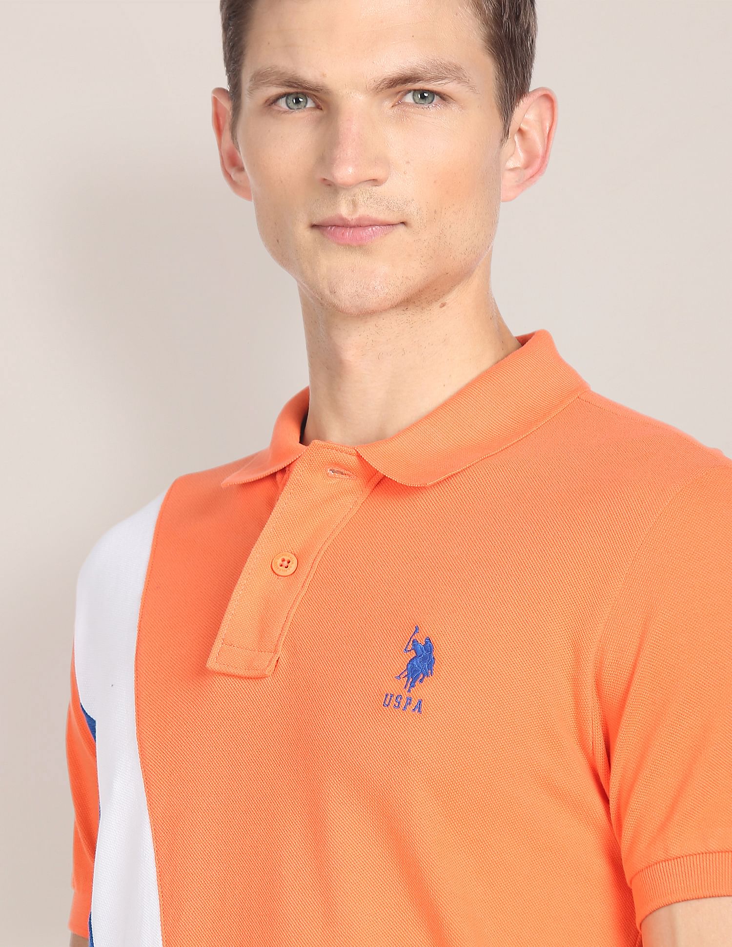Colour Block Cotton Polo Shirt Orange - U.S. POLO ASSN. | Large