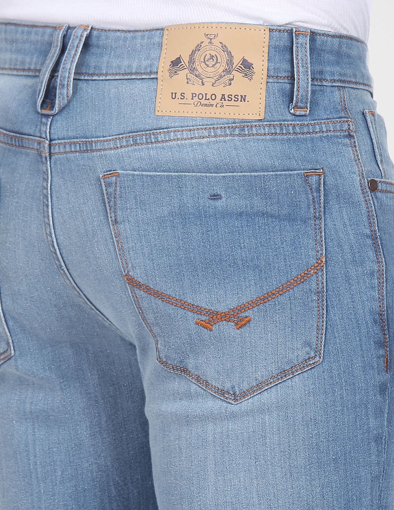 Men Blue Brandon Slim Tapered Fit Stone Wash Jeans Blue - U.S. Polo Assn. India | Large