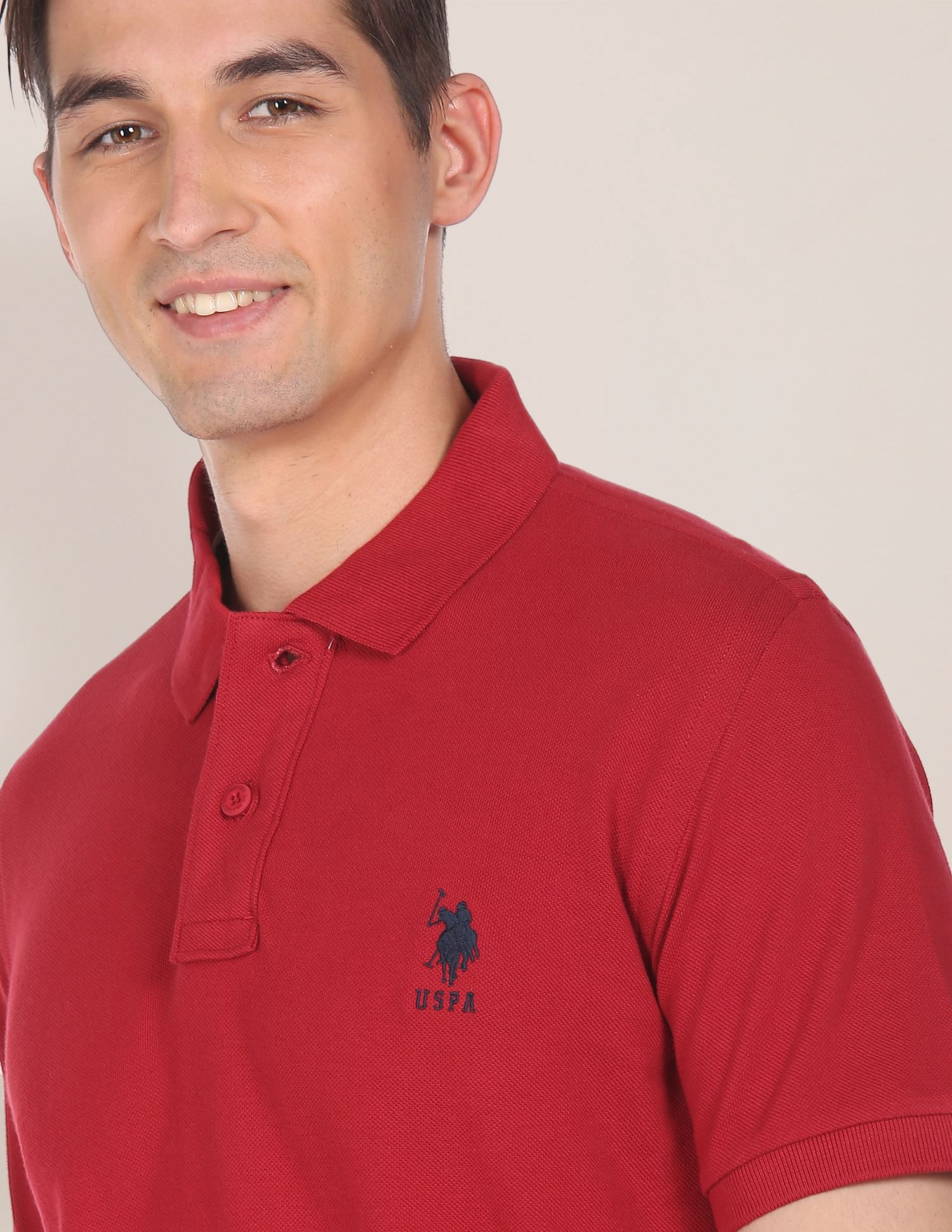 Ribbed Collar Solid Polo Shirt Dark Red - U.S. Polo Assn. India | Large
