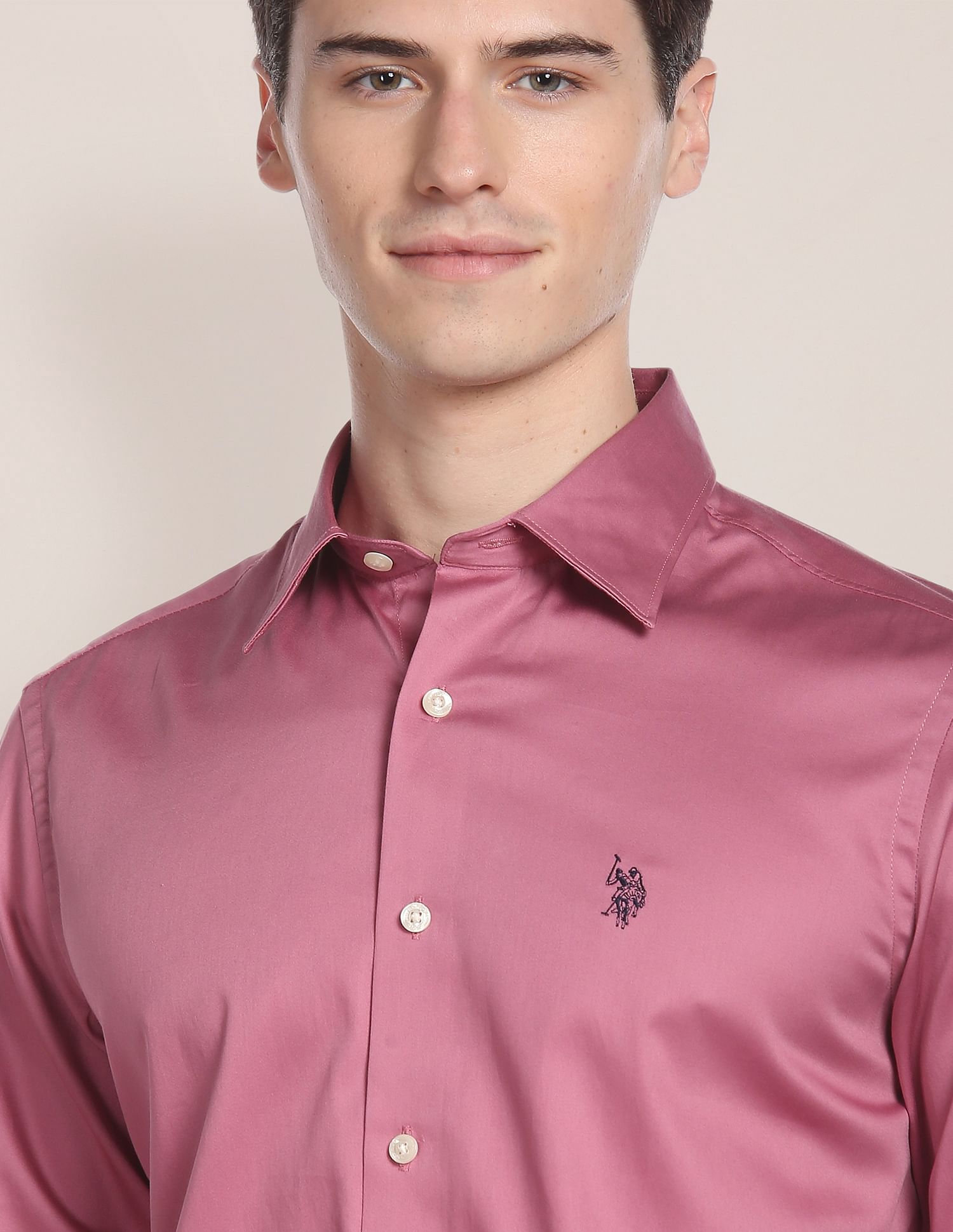 Satin Stretch Solid Shirt Dusty Pink - U.S. POLO ASSN. | Large