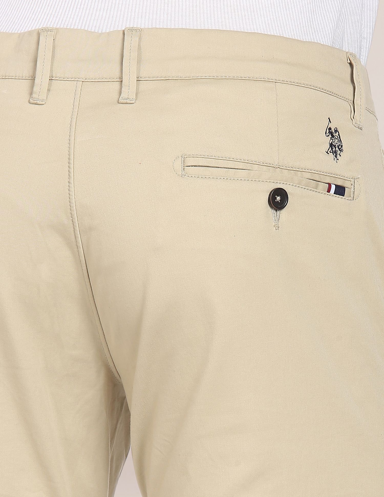 Solid Cotton Stretch Chinos Beige - U.S. POLO ASSN. | Large