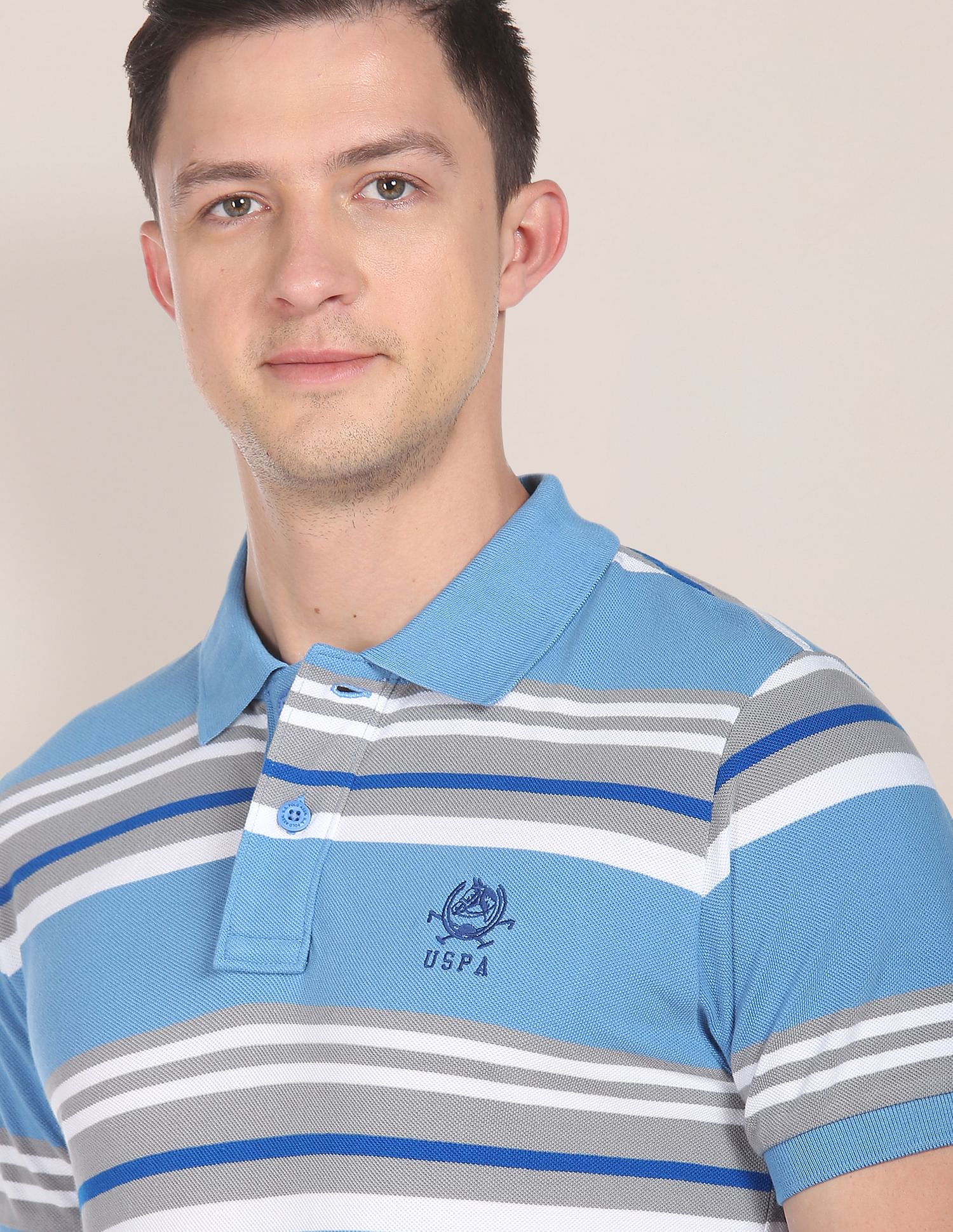 Horizontal Stripe Cotton Polo Shirt Light Blue - U.S. POLO ASSN. | Large