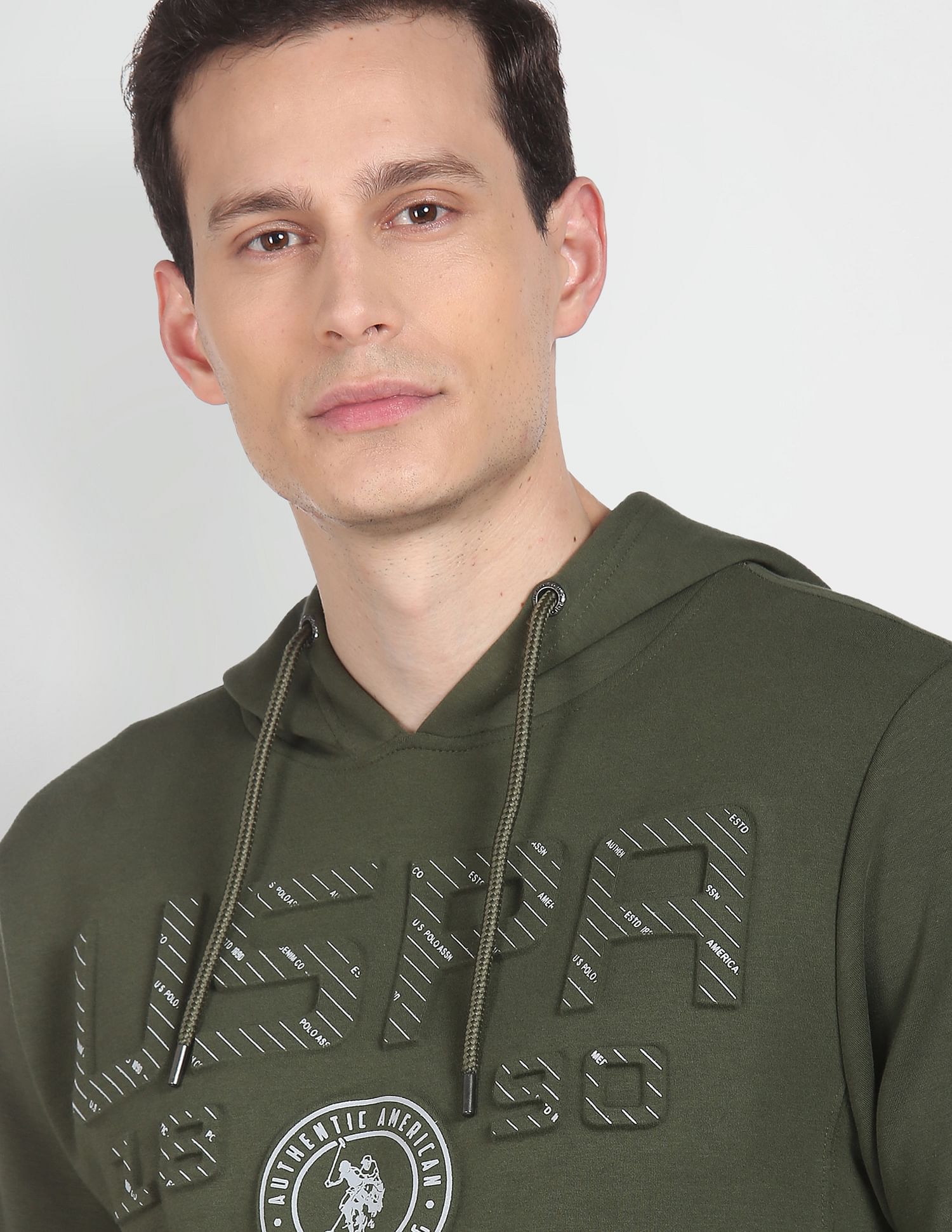 Brand Embossed Hooded Sweatshirt Olive - U.S. Polo Assn. India | Large