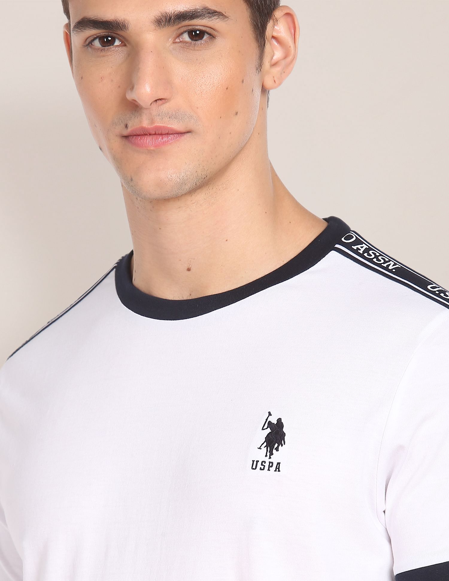 Contrast Tape Cotton T-Shirt White - U.S. POLO ASSN. | Large