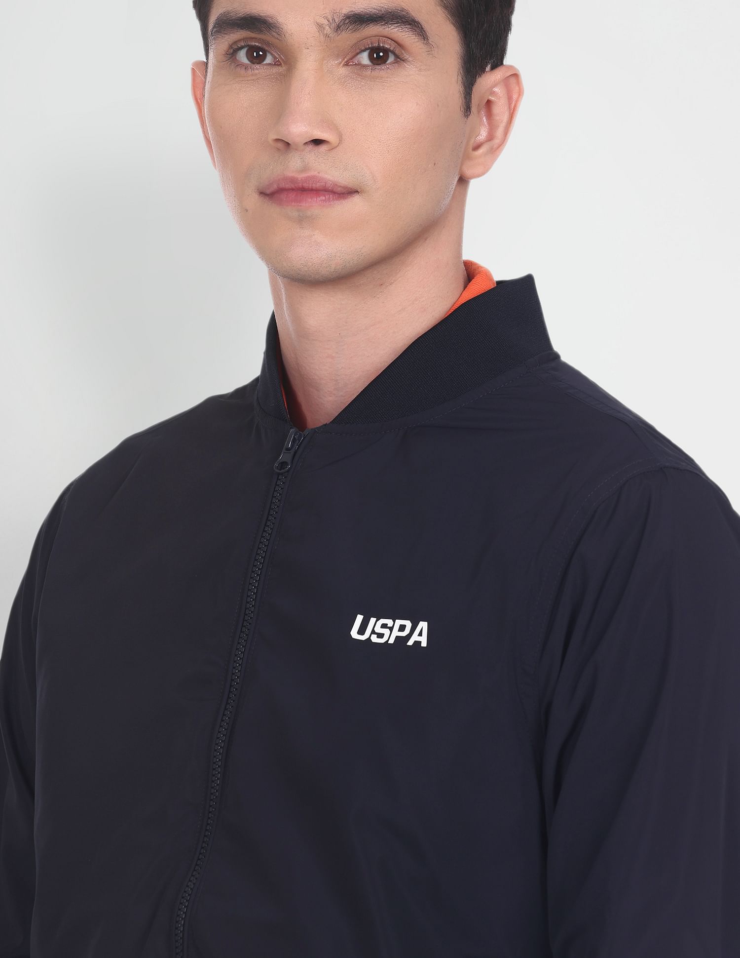 Solid Polyester Bomber Jacket Navy - U.S. Polo Assn. India | Large