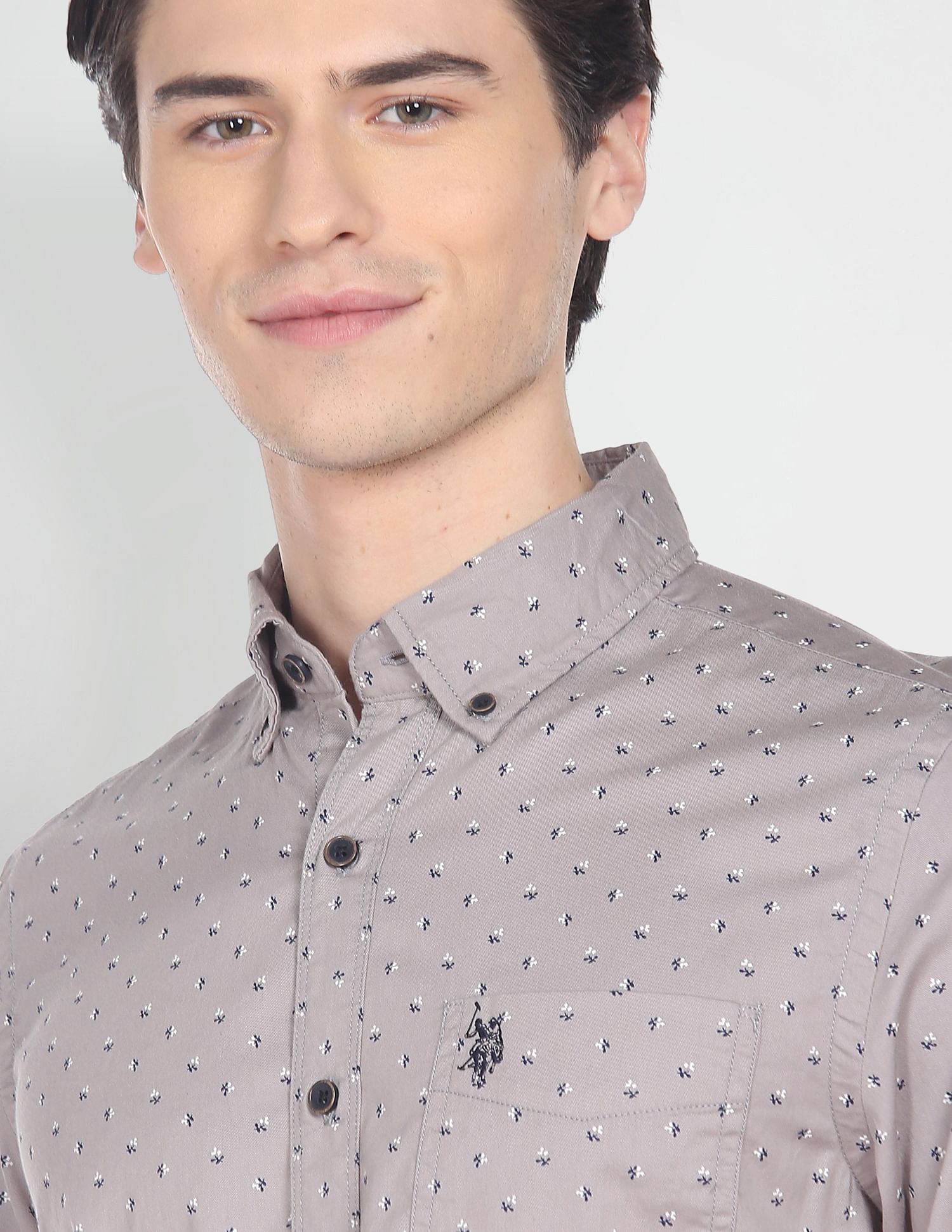 Floral Print Cotton Shirt Grey - U.S. Polo Assn. India | Large