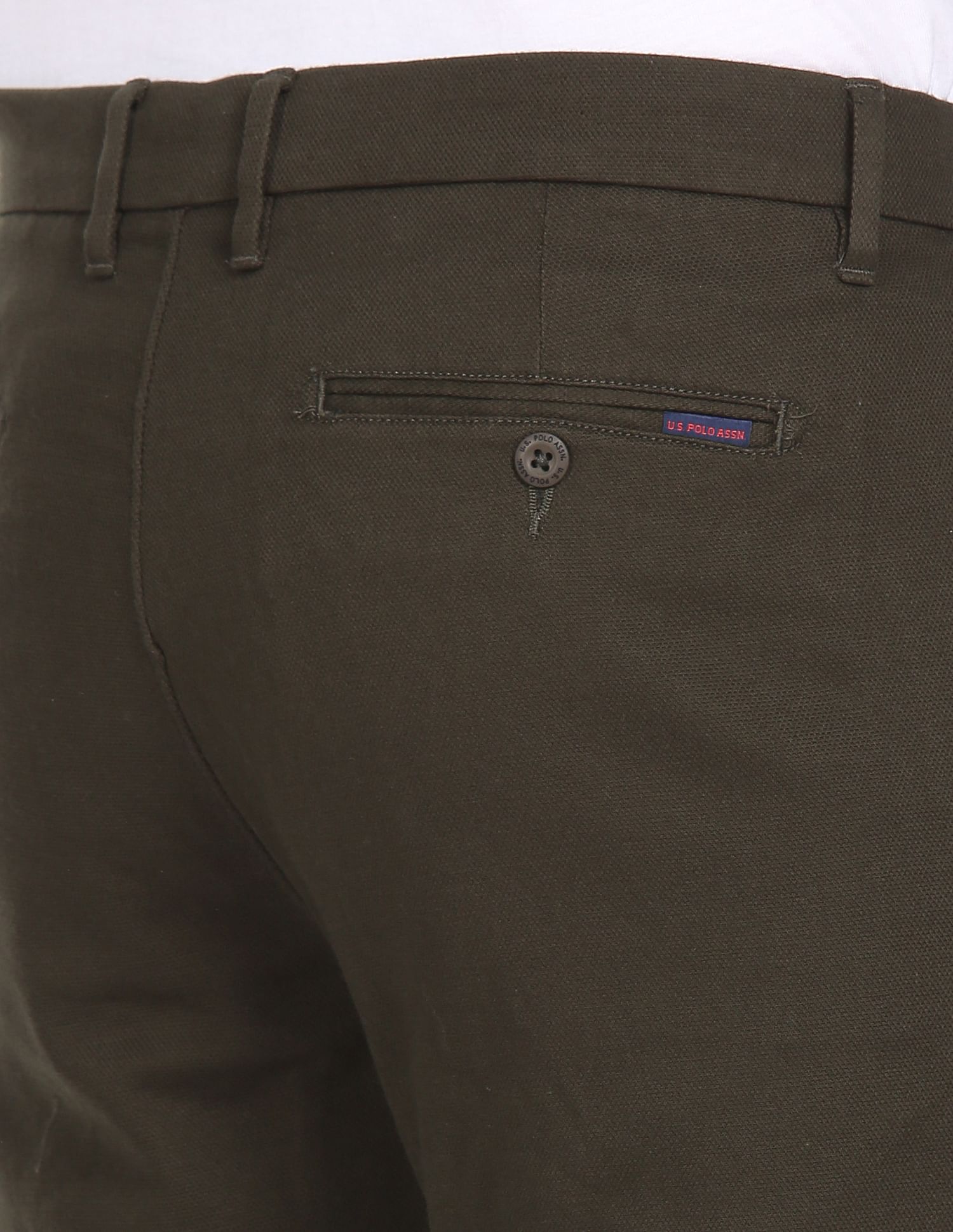 Men Dark Green Austin Trim Fit Flat Front Casual Trousers Dark Green - U.S. POLO ASSN. | Large