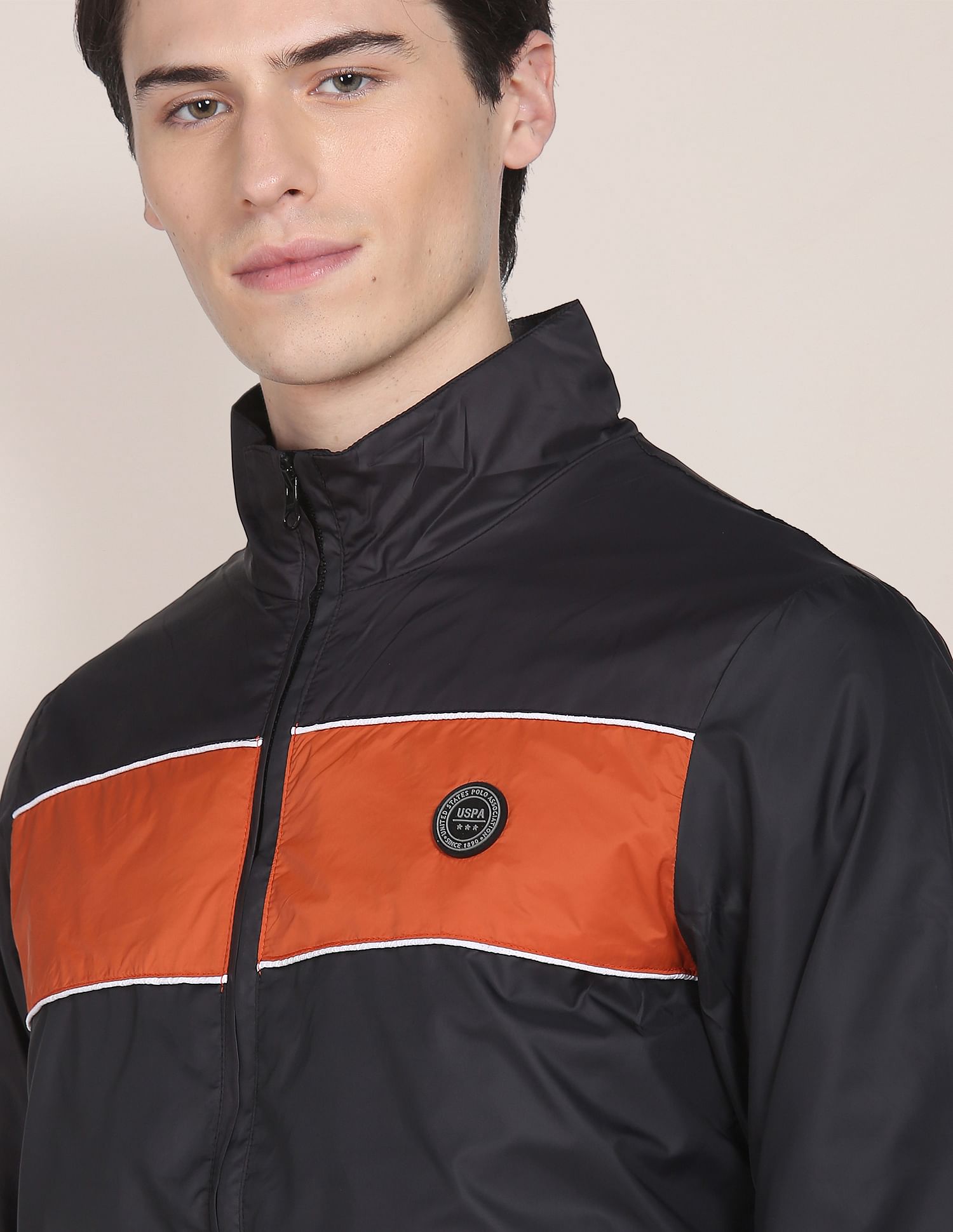 Men Black Colour Block Polyester Casual Jacket Black - U.S. POLO ASSN. | Large