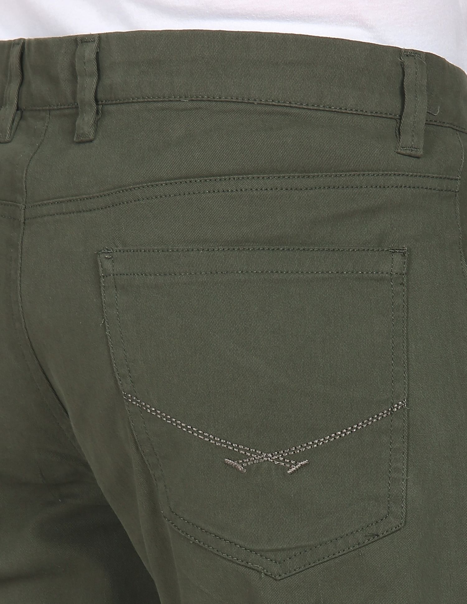 Mid Rise Solid Casual Trousers Olive - U.S. Polo Assn. India | Large