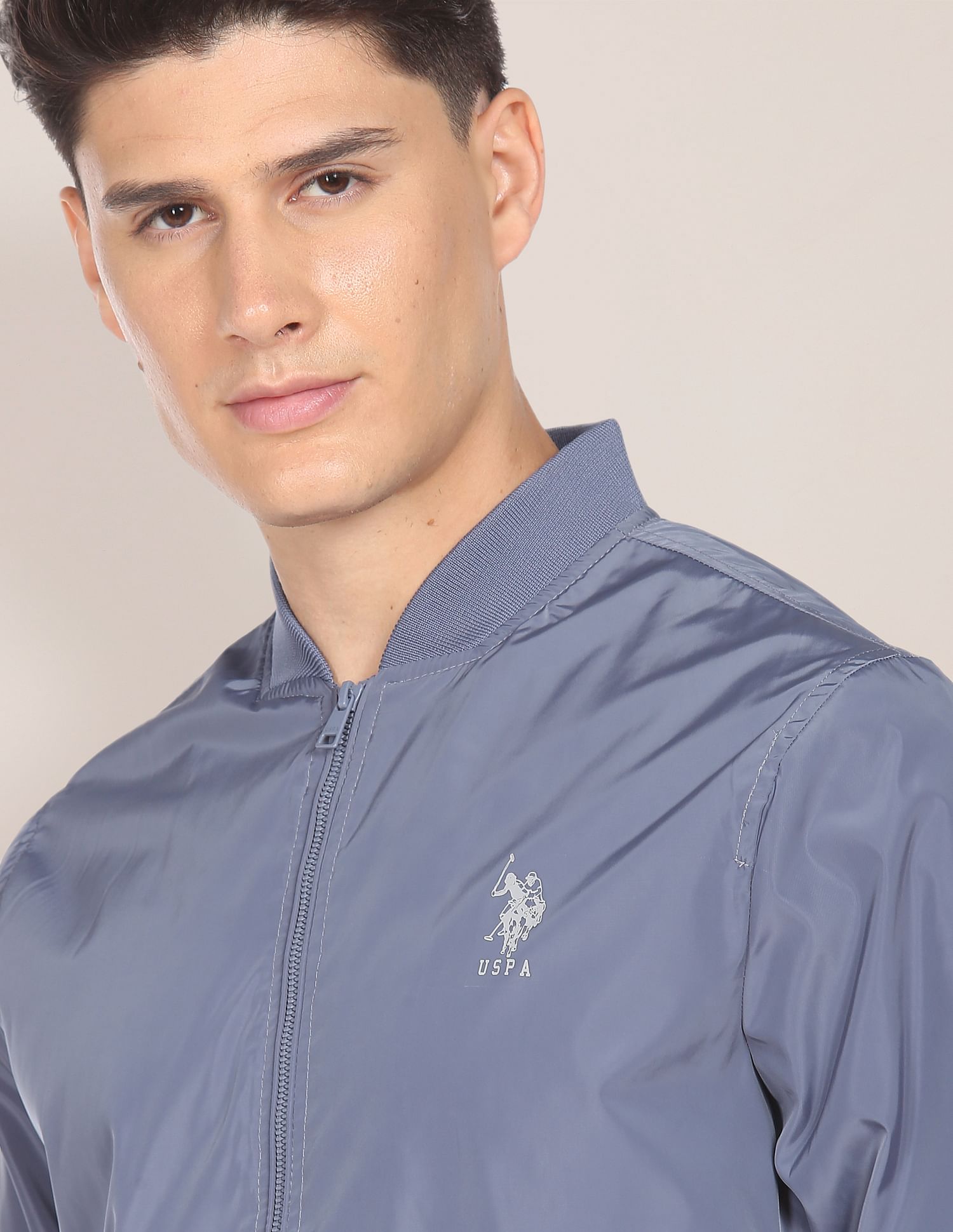 Solid Stand Collar Bomber Jacket Grey - U.S. POLO ASSN. | Large