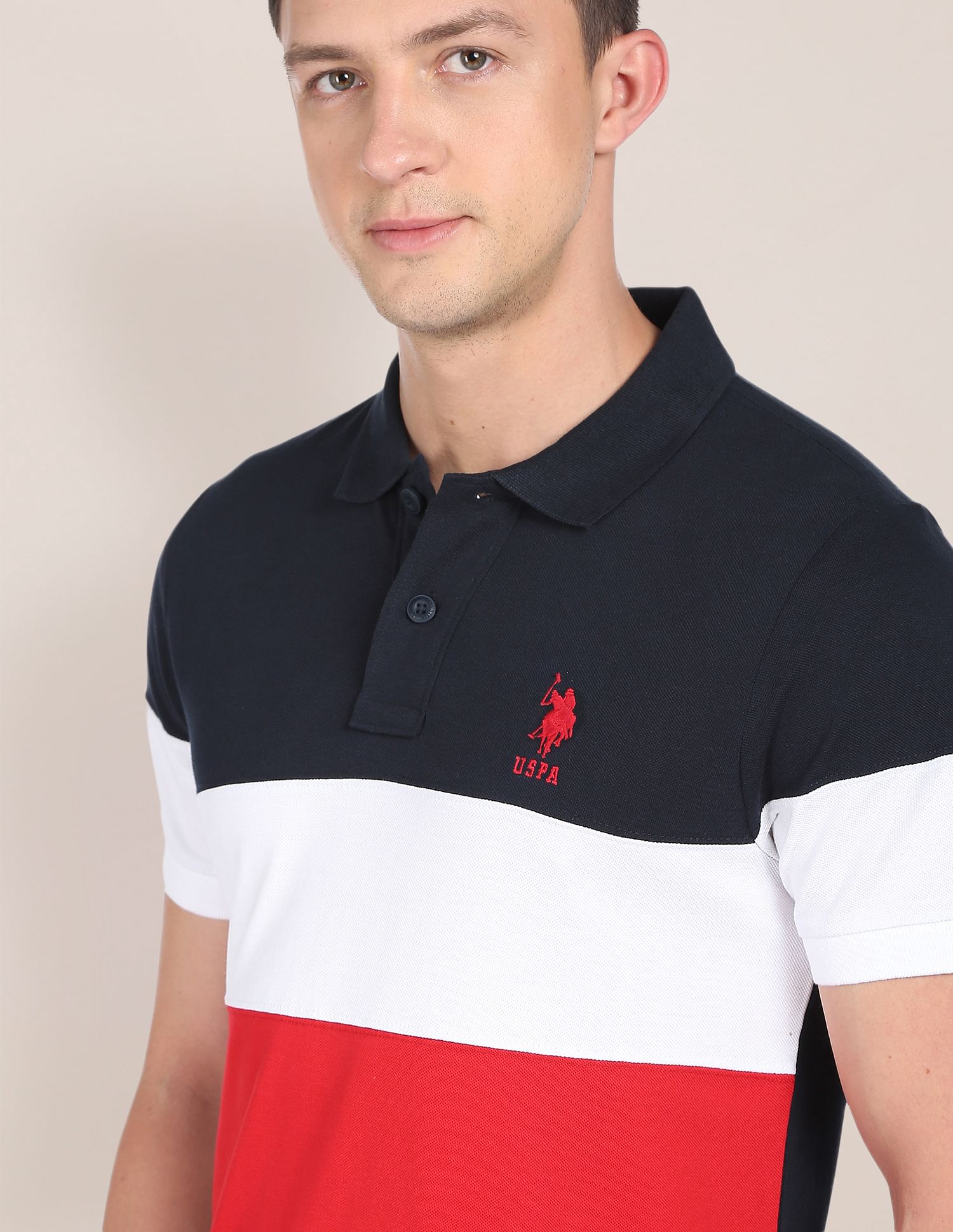 Colour Block Cotton Polo Shirt White - U.S. POLO ASSN. | Large