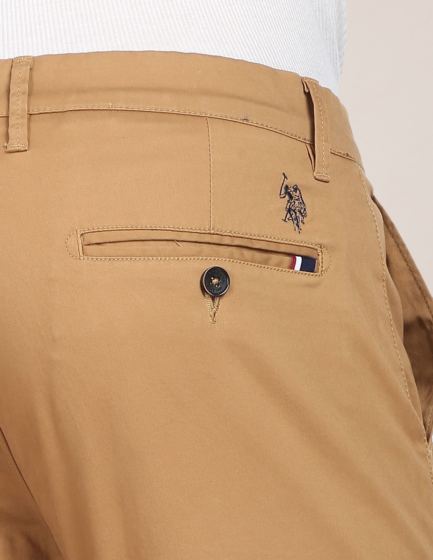Mid Rise Solid Casual Trousers Khaki - U.S. POLO ASSN. | Large