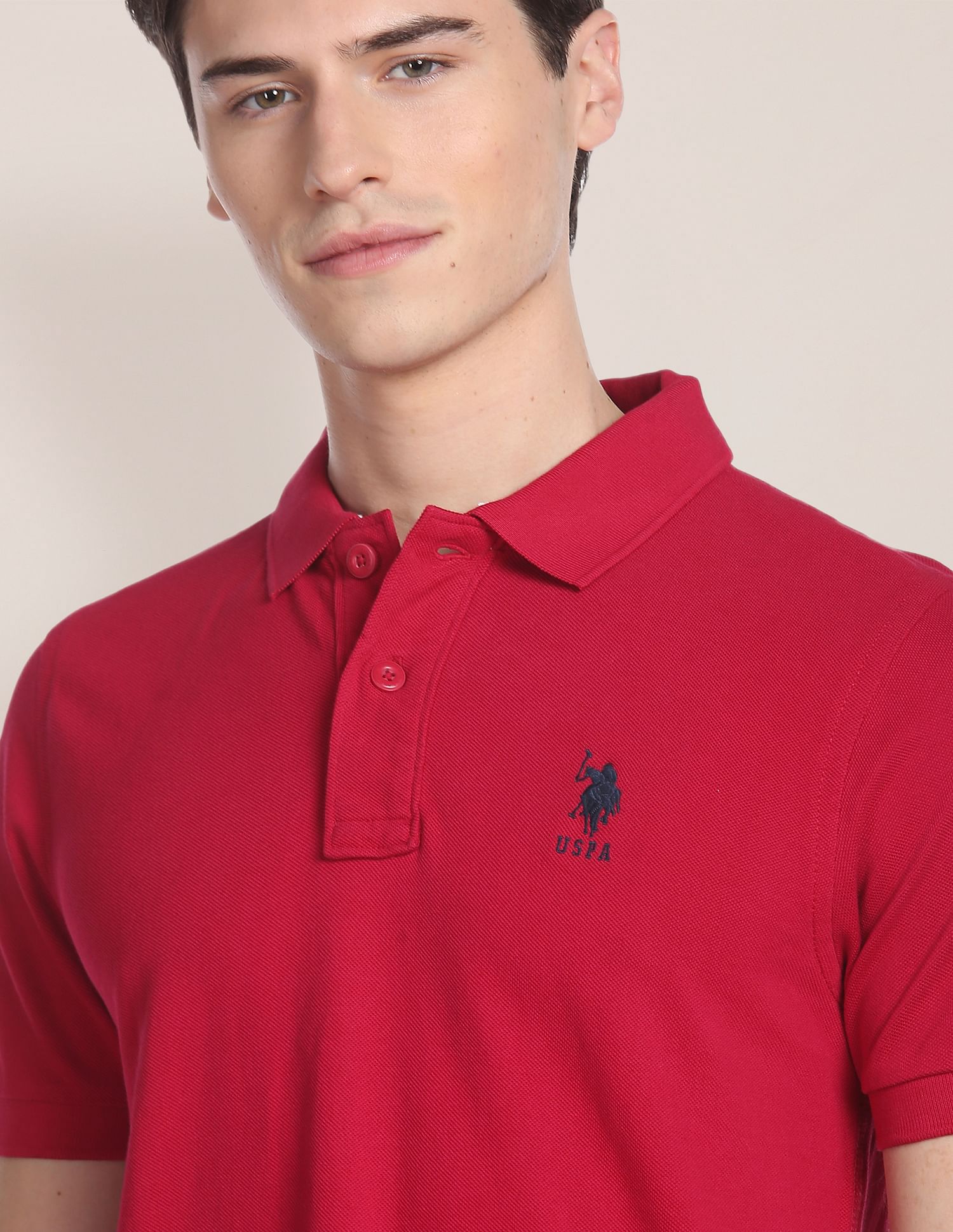 Ribbed Collar Solid Polo Shirt Dark Red - U.S. POLO ASSN. | Large
