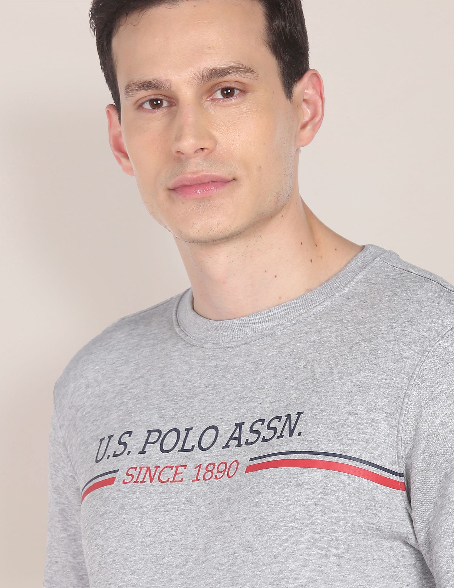 Crew Neck Heathered Typography Print Sweatshirt Grey - U.S. Polo Assn. India | Large