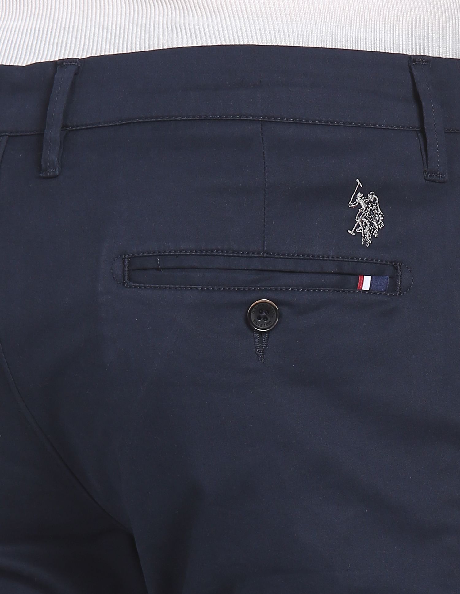 Mid Rise Solid Casual Trousers Navy - U.S. POLO ASSN. | Large