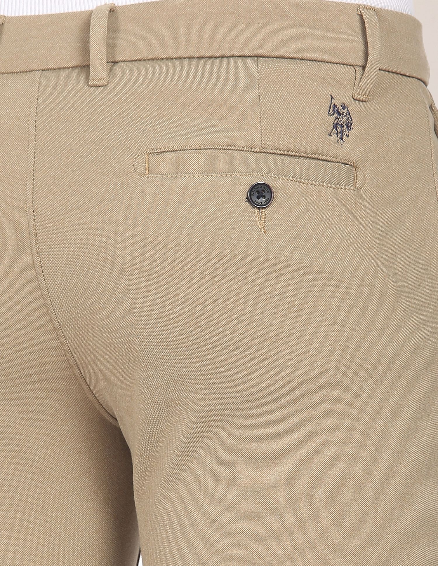 Buy US POLO ASSN Stone Mens Beige Austin Trim Regular Fit Solid Casual  Trousers  Shoppers Stop