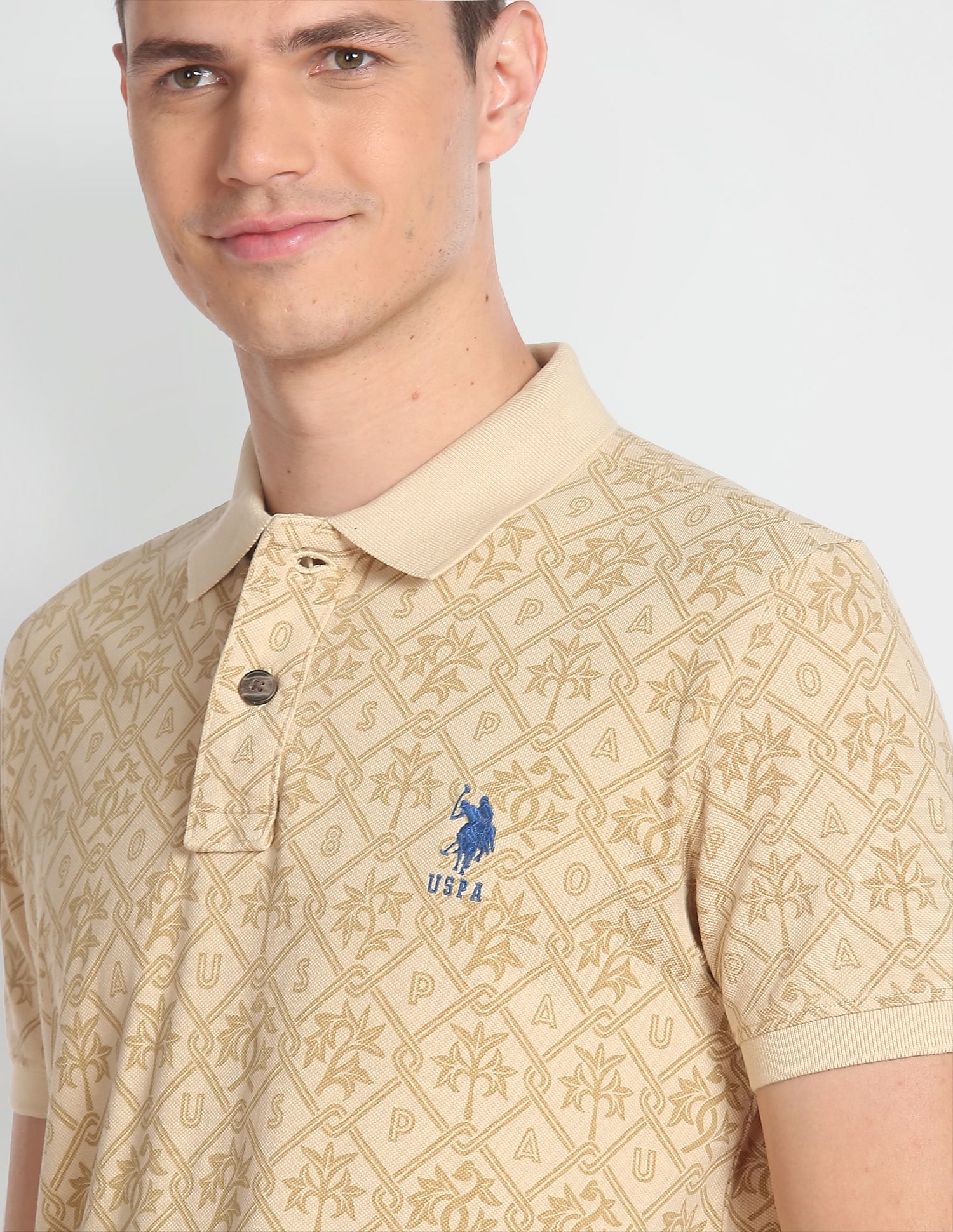 Cotton Floral Print Polo Shirt Beige - U.S. POLO ASSN. | Large